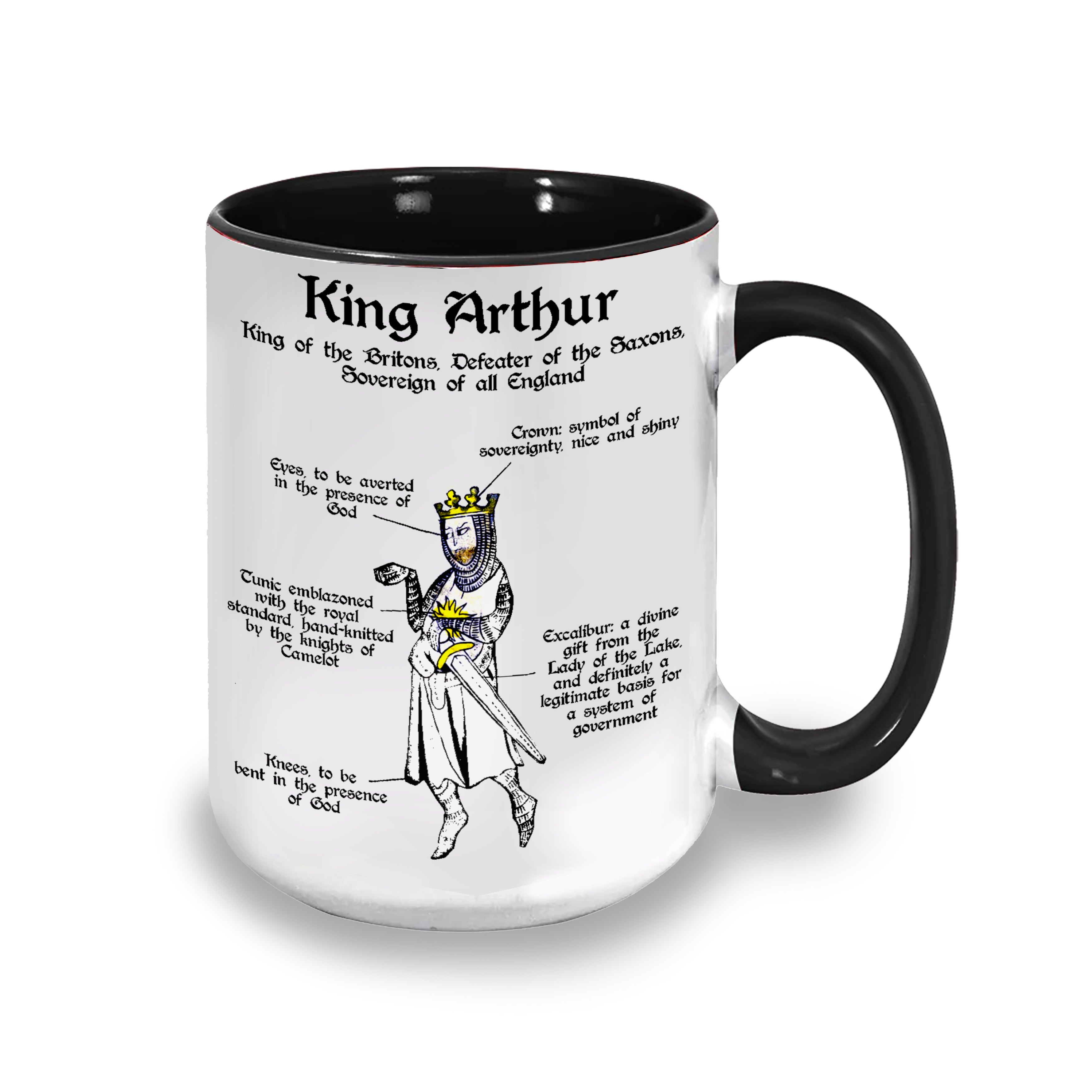 King Arthur's Funny Doodle Quotes Accent Mug - Monty Python and the Holy Grail Edge-to-Edge Printed Two-Tone Mug