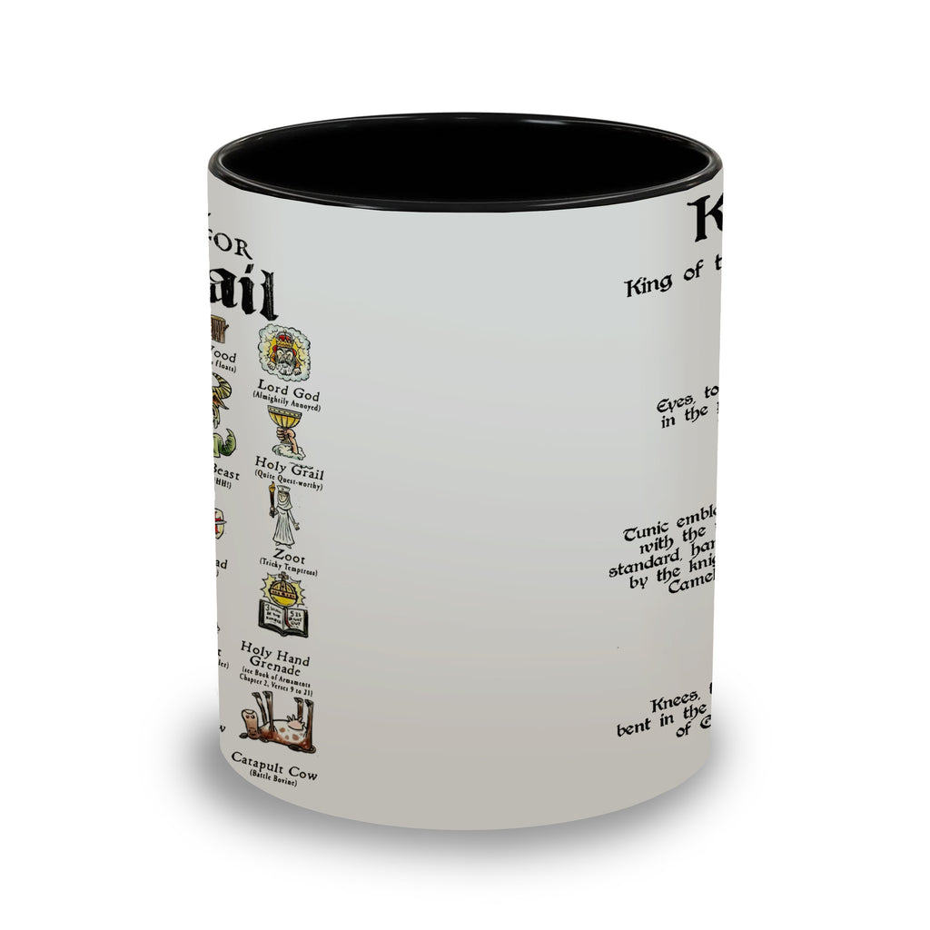 King Arthur's Funny Doodle Quotes Accent Mug - Monty Python and the Holy Grail Edge-to-Edge Printed Two-Tone Mug