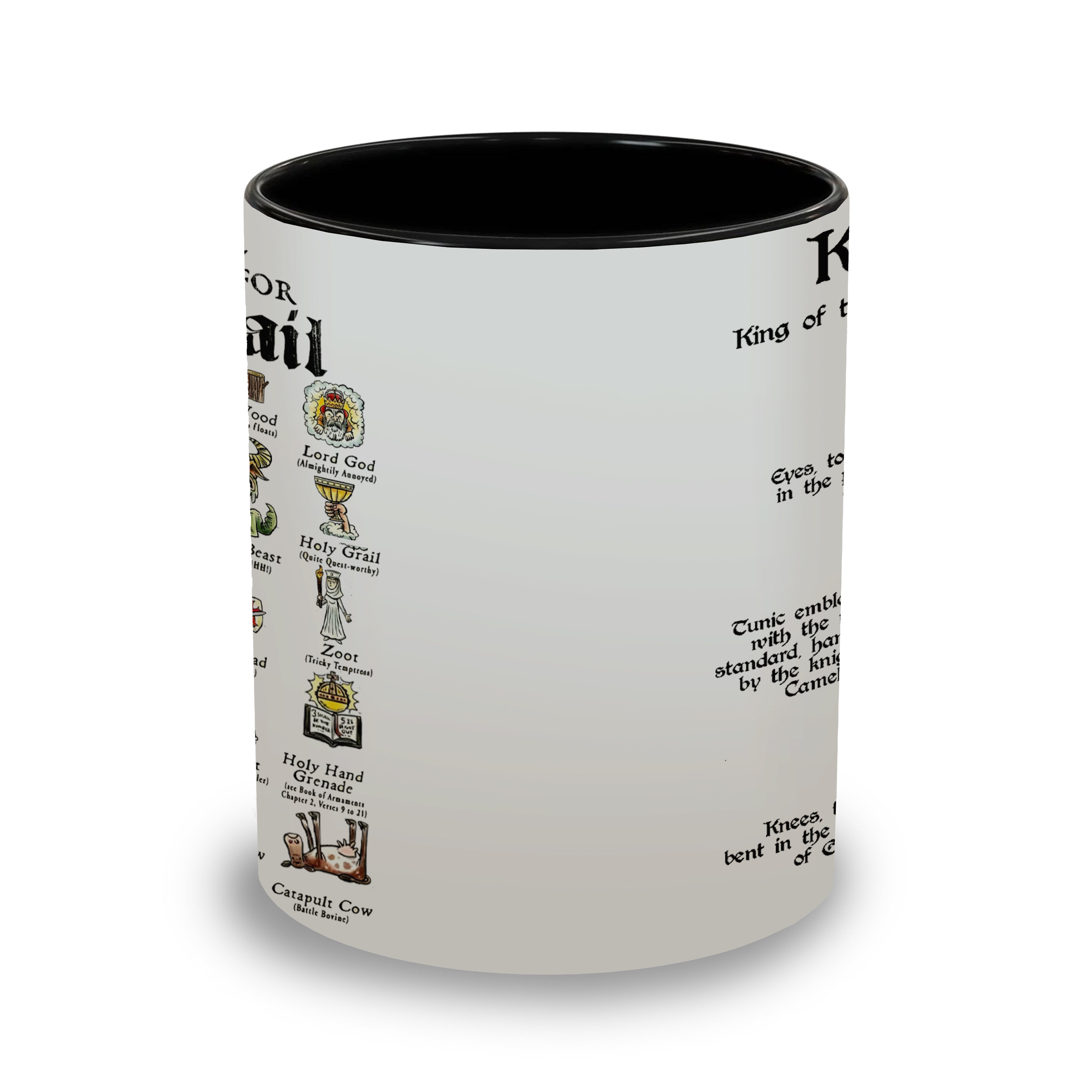 King Arthur's Funny Doodle Quotes Accent Mug - Monty Python and the Holy Grail Edge-to-Edge Printed Two-Tone Mug