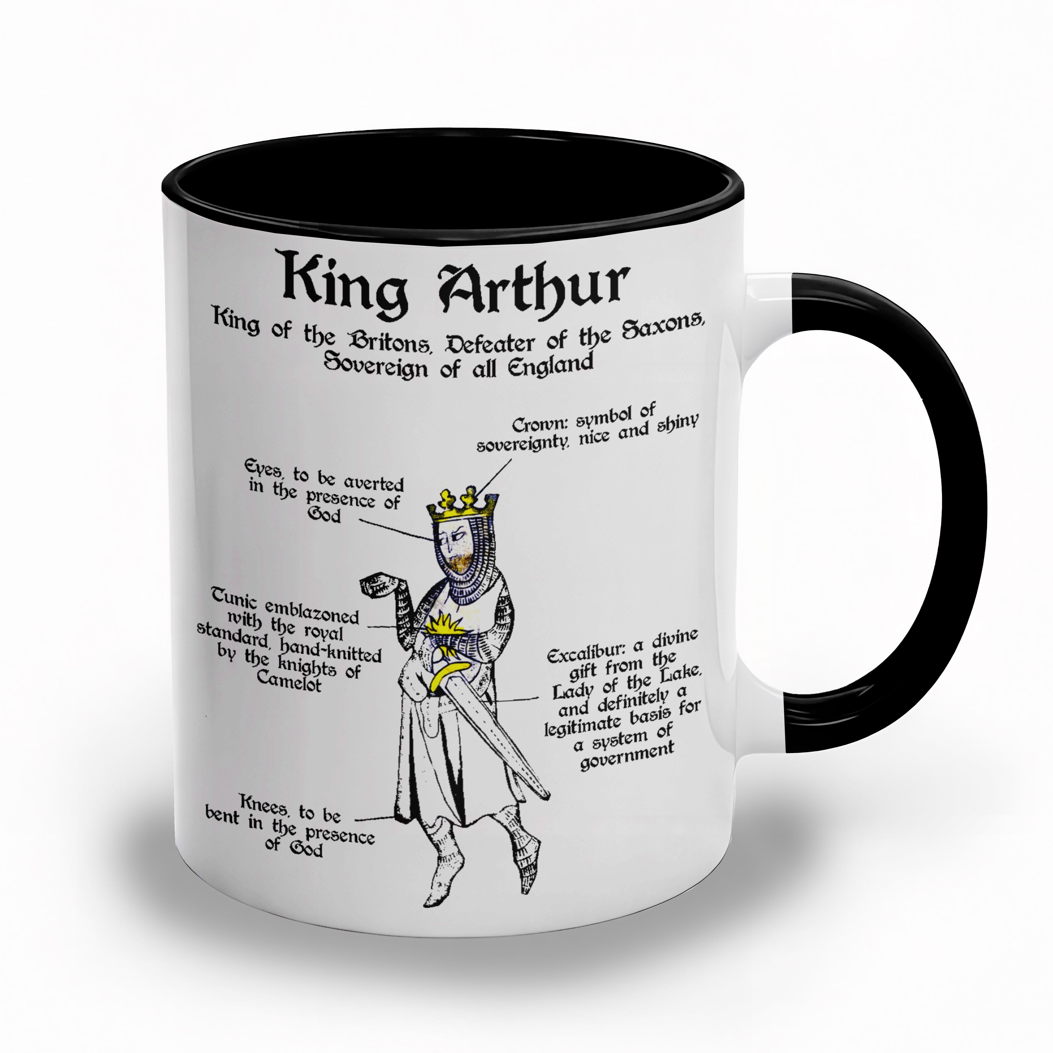 King Arthur's Funny Doodle Quotes Accent Mug - Monty Python and the Holy Grail Edge-to-Edge Printed Two-Tone Mug