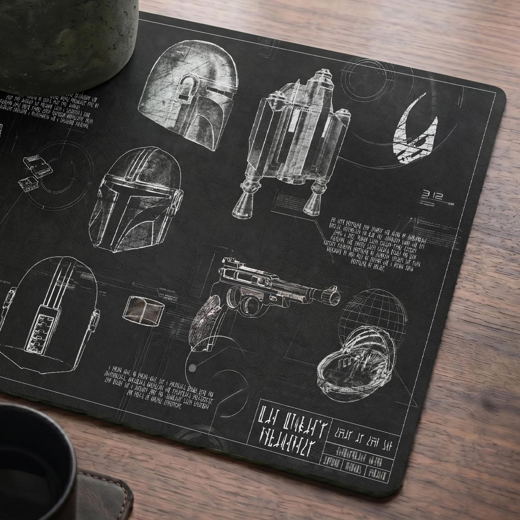 Mandalorian Equipment Blueprint Desk Mat - Star Wars Office Accessory Father's Day Gift
