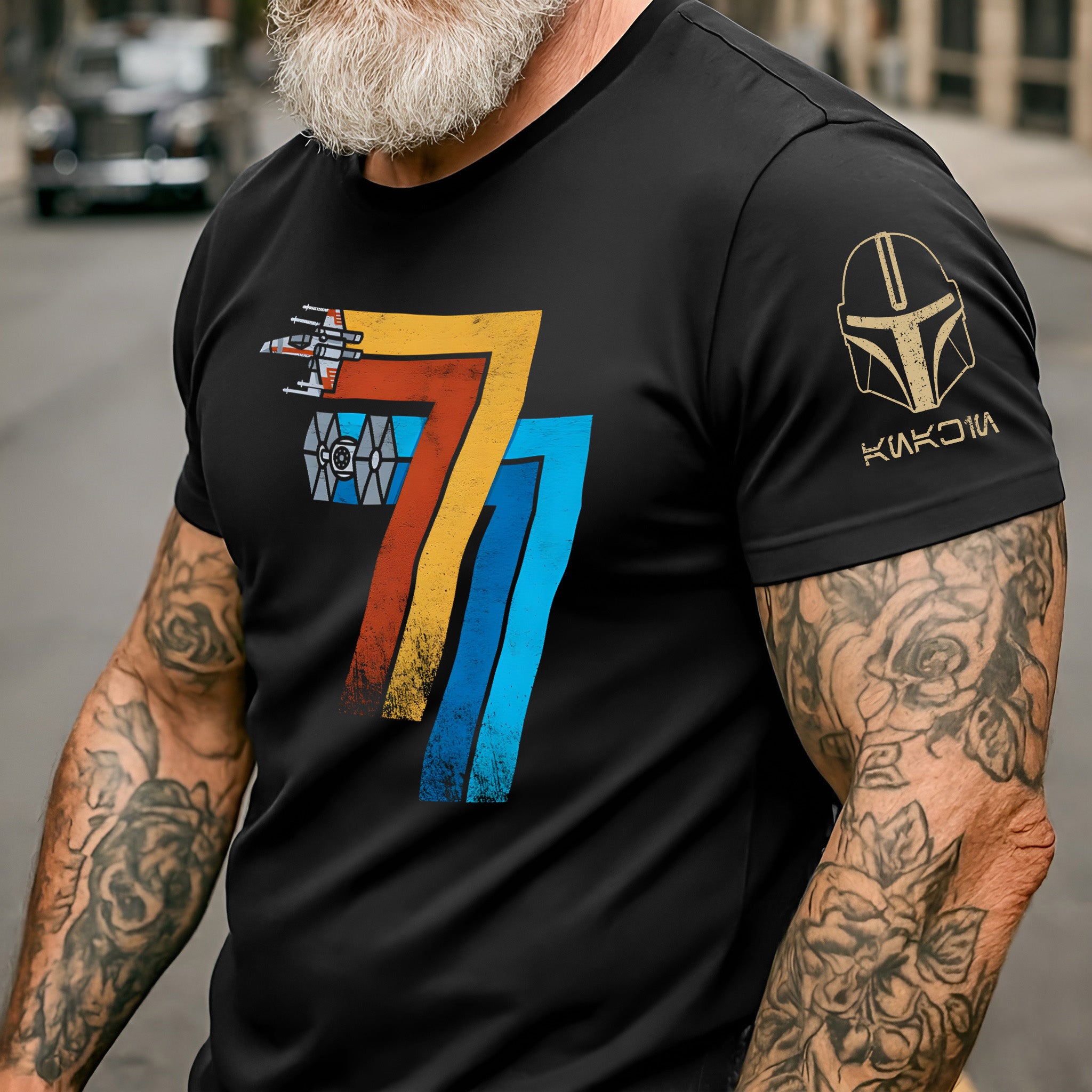 May 25th 1977 With Custom Name in Aurebesh/Mando'a Sleeve Printed Shirt - Personalized Shirt and Sleeve