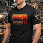 Summer Of '77 With Custom Name in Aurebesh/Mando'a Sleeve Printed Shirt - Personalized Shirt and Sleeve