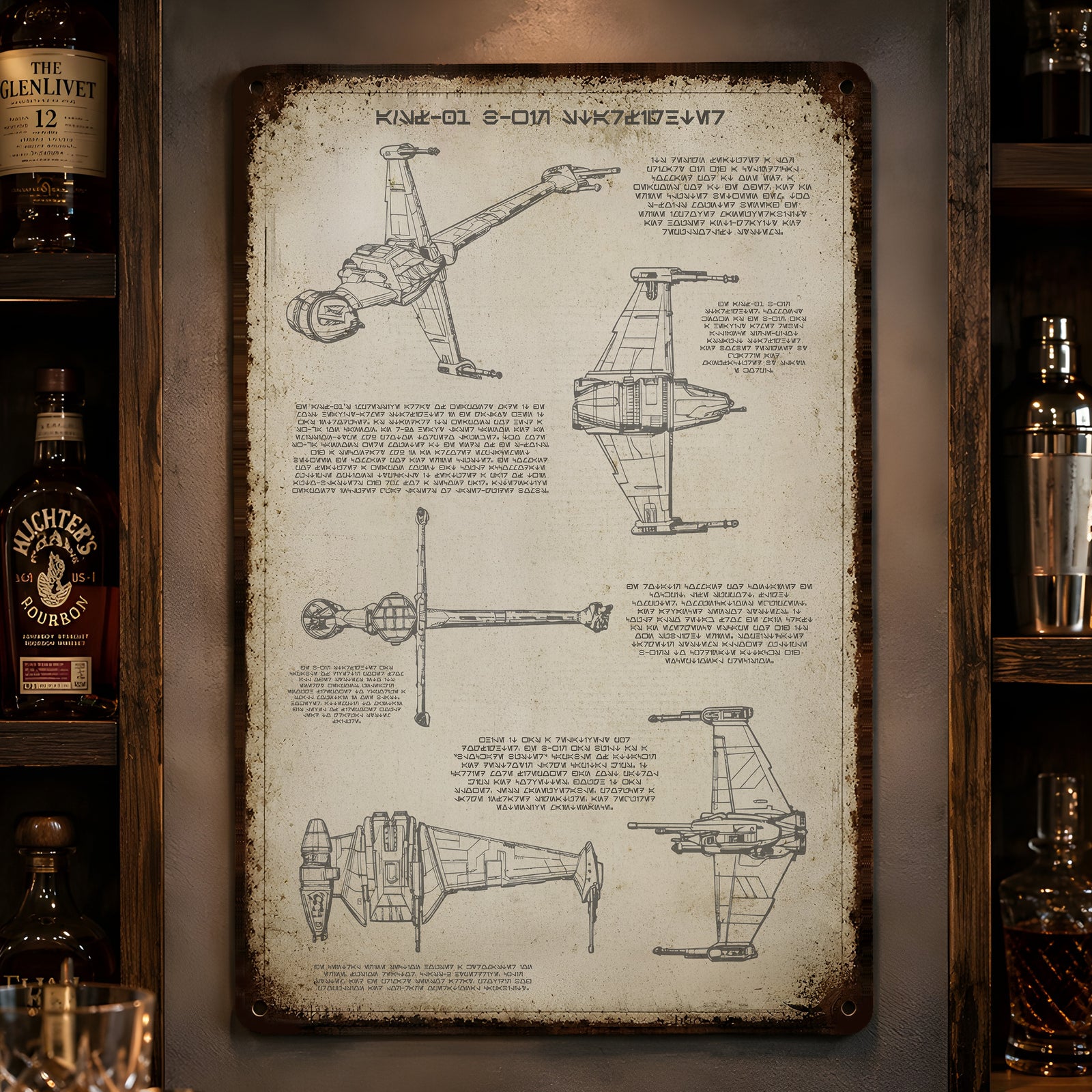 A/SF-01 B-wing Starfighter Blueprint Vintage Metal Sign - Vintage Home Decor Gifts for Fans
