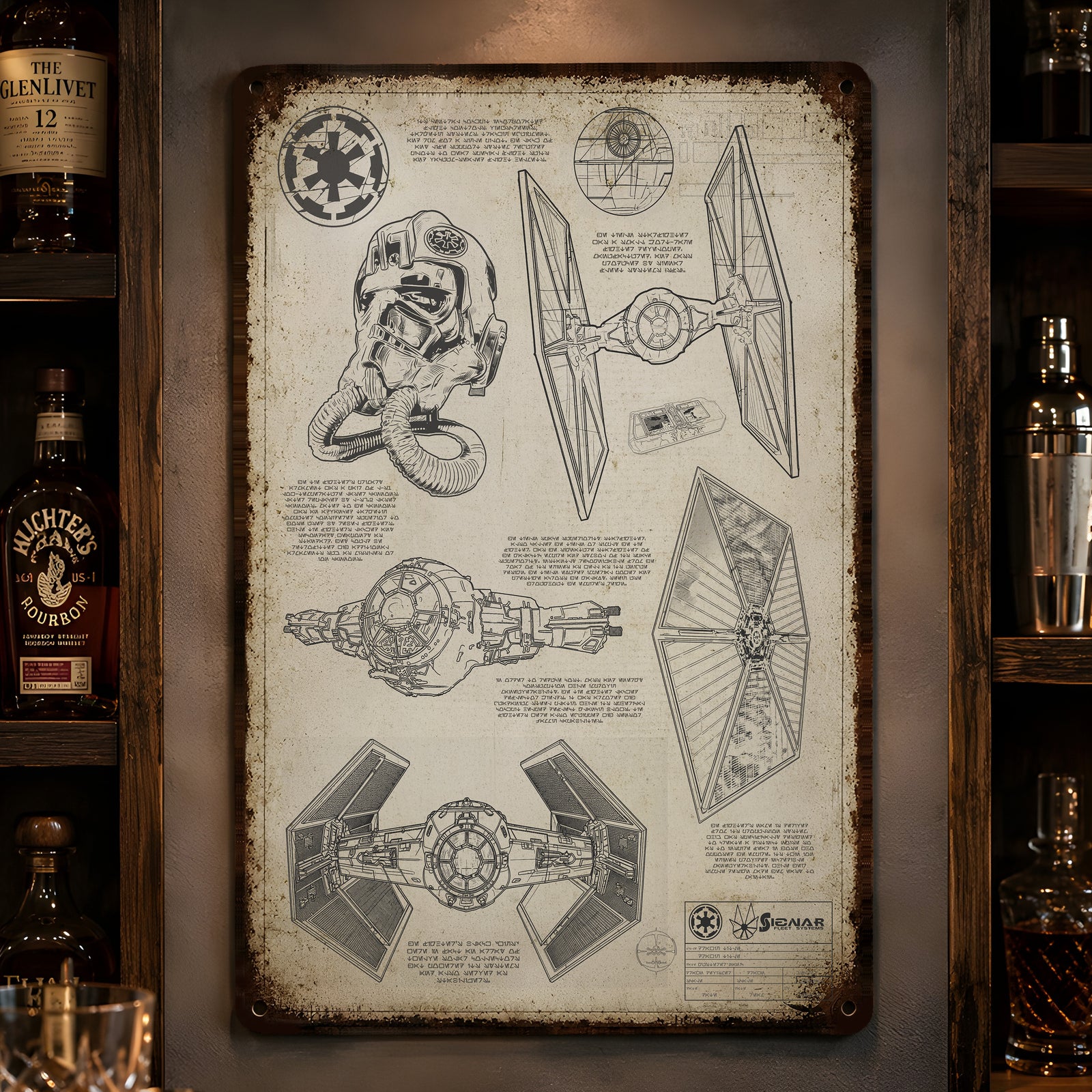 TIE Fighter Blueprint Vintage Metal Sign - Vintage Home Decor Gifts for Fans