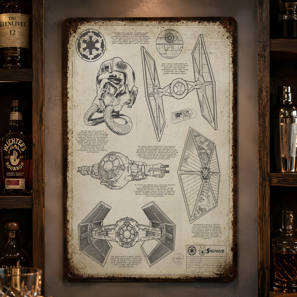 TIE Fighter Blueprint Vintage Metal Sign - Vintage Home Decor Gifts for Fans