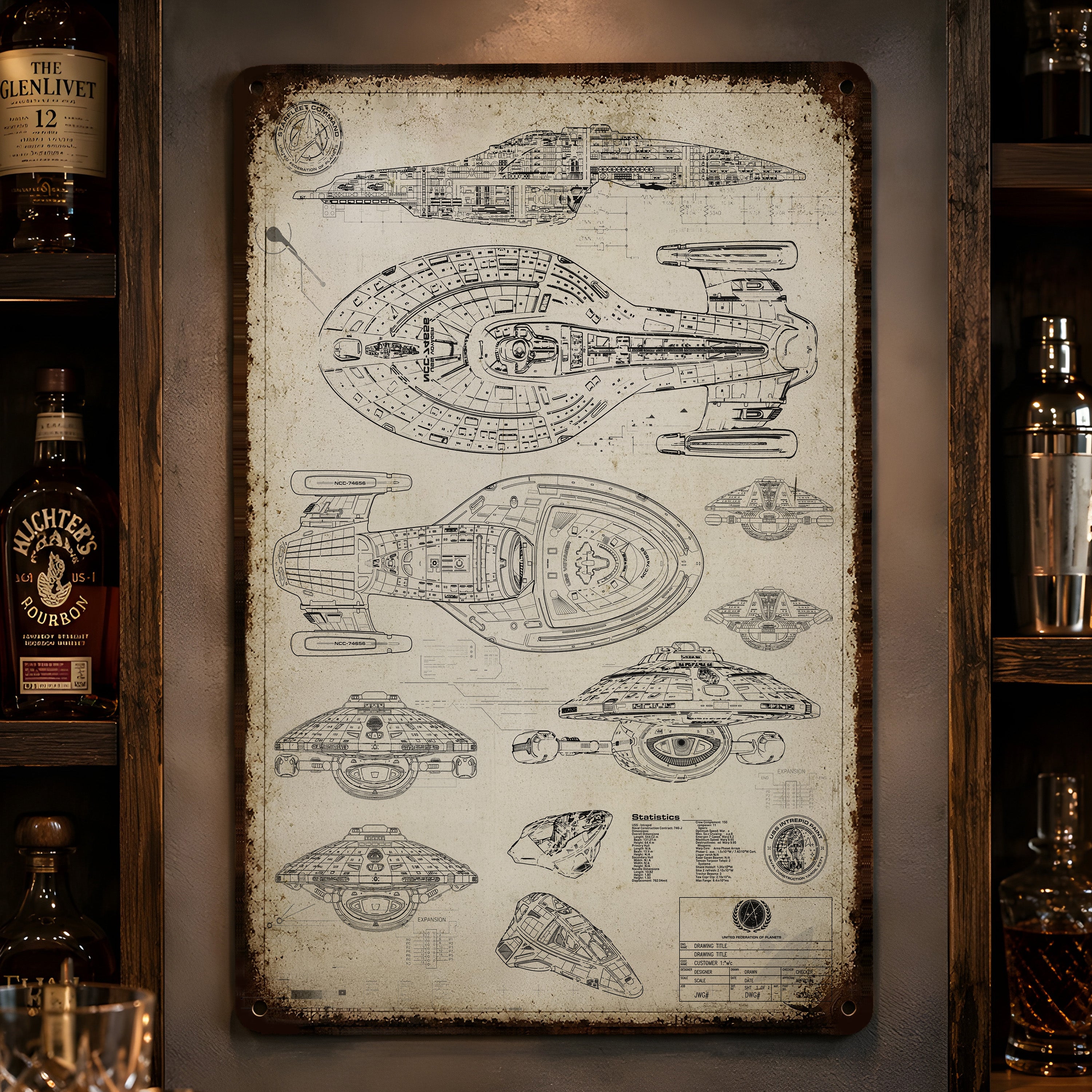 USS Voyager - NCC-74656 Blueprint Vintage Metal Sign - Vintage Home Decor Gifts for Fans