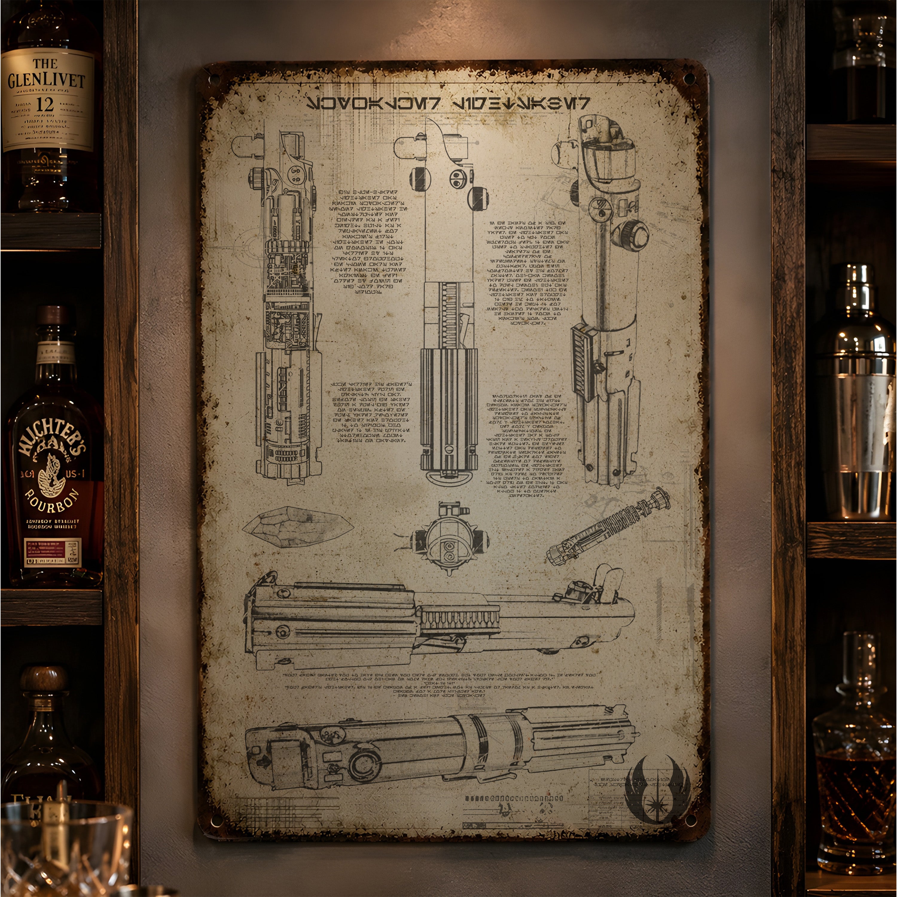 Skywalker Lightsaber Blueprint Vintage Metal Sign - Vintage Home Decor Gifts for Fans