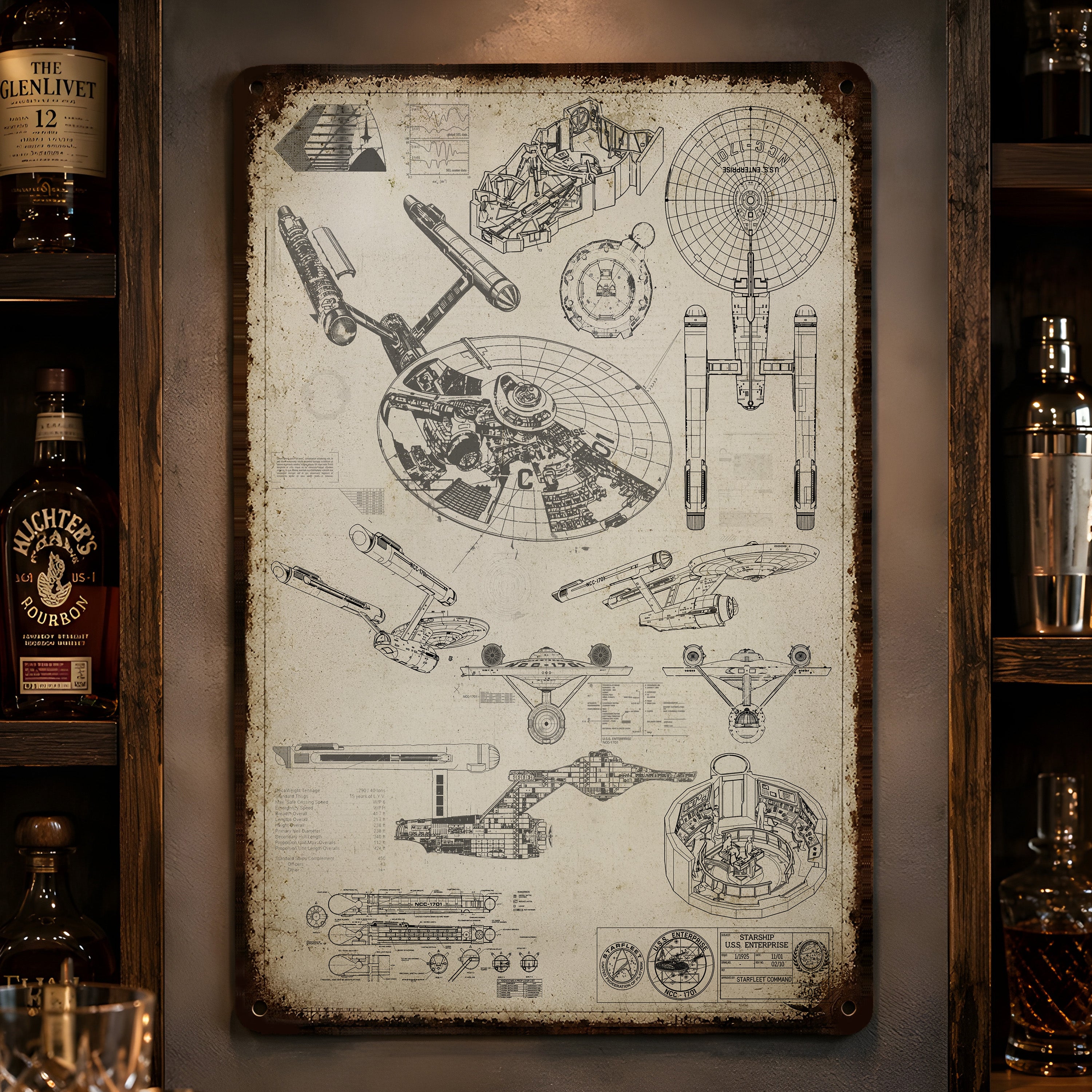 Enterprise USS 1701 Blueprint Vintage Metal Sign - Vintage Home Decor Gifts for Fans