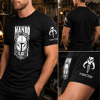 Mando Bounty Hunting Club With Custom Name in Aurebesh/Mando'a Sleeve Printed Shirt - Personalized Shirt and Sleeve