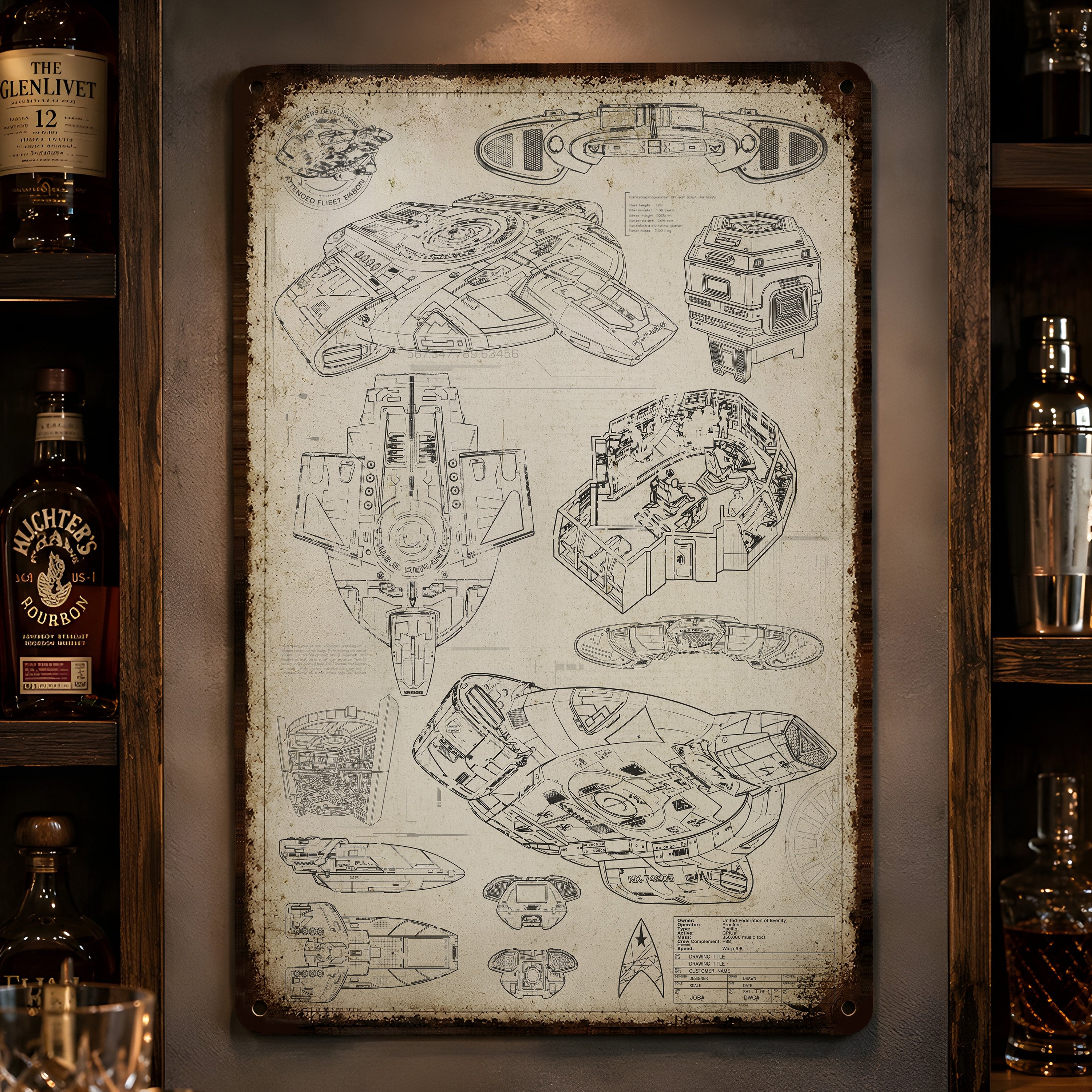 USS Defiant (NX 74205) Blueprint Vintage Metal Sign - Vintage Home Decor Gifts for Fans