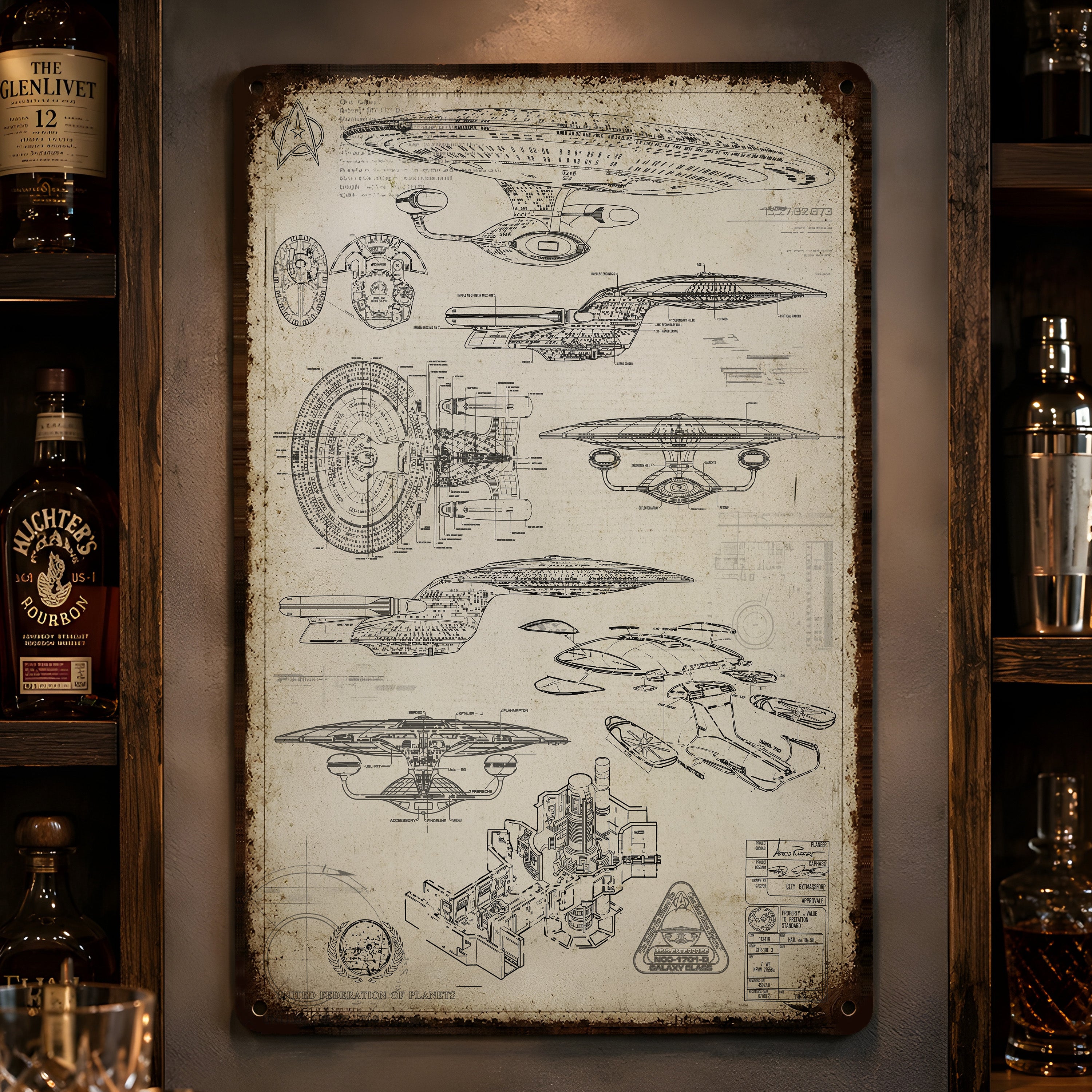 Enterprise USS 1701-D Blueprint Vintage Metal Sign - Vintage Home Decor Gifts for Fans