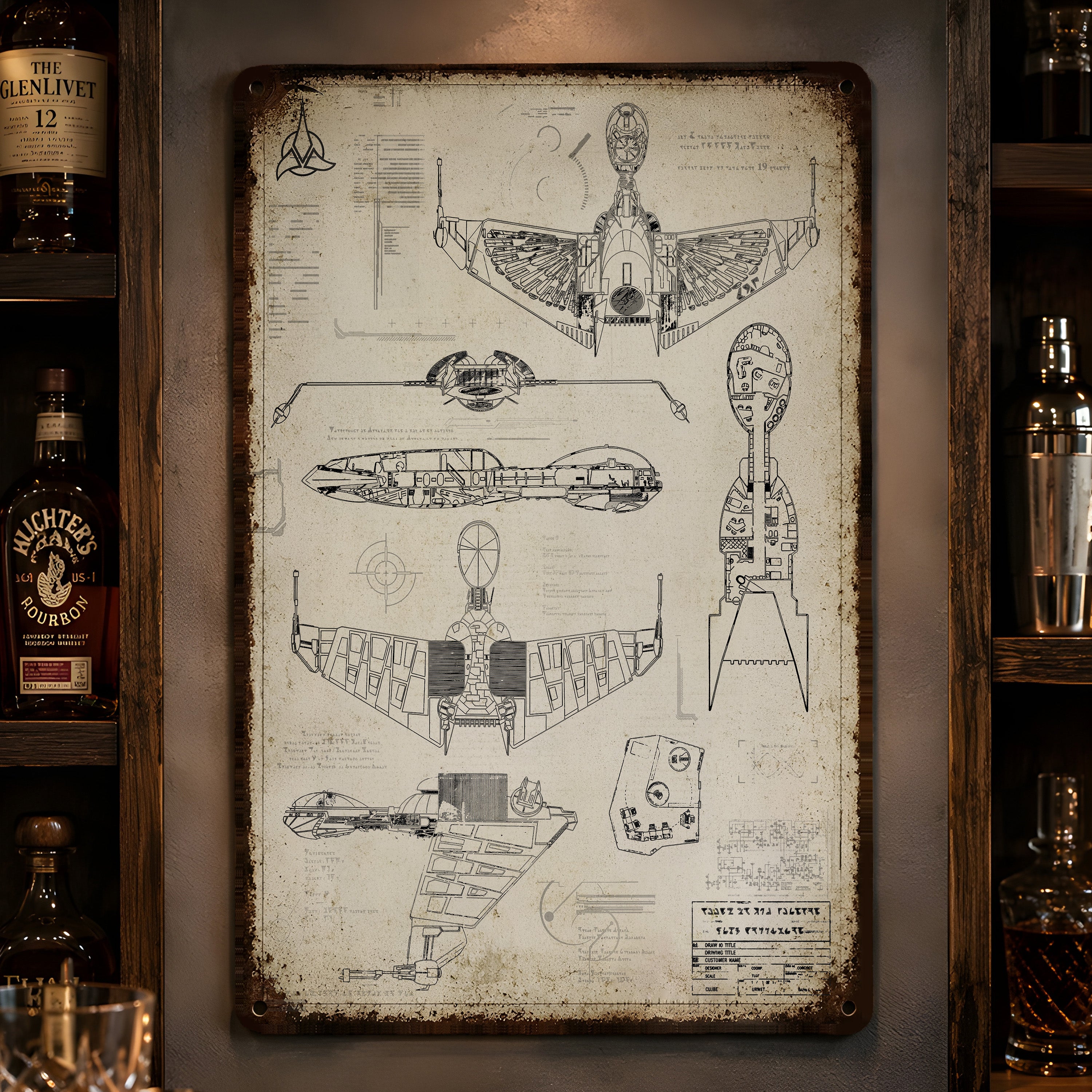 Klingon Bird Of Prey Blueprint Vintage Metal Sign - Sci-fi Vintage Home Decor Gifts for Fans