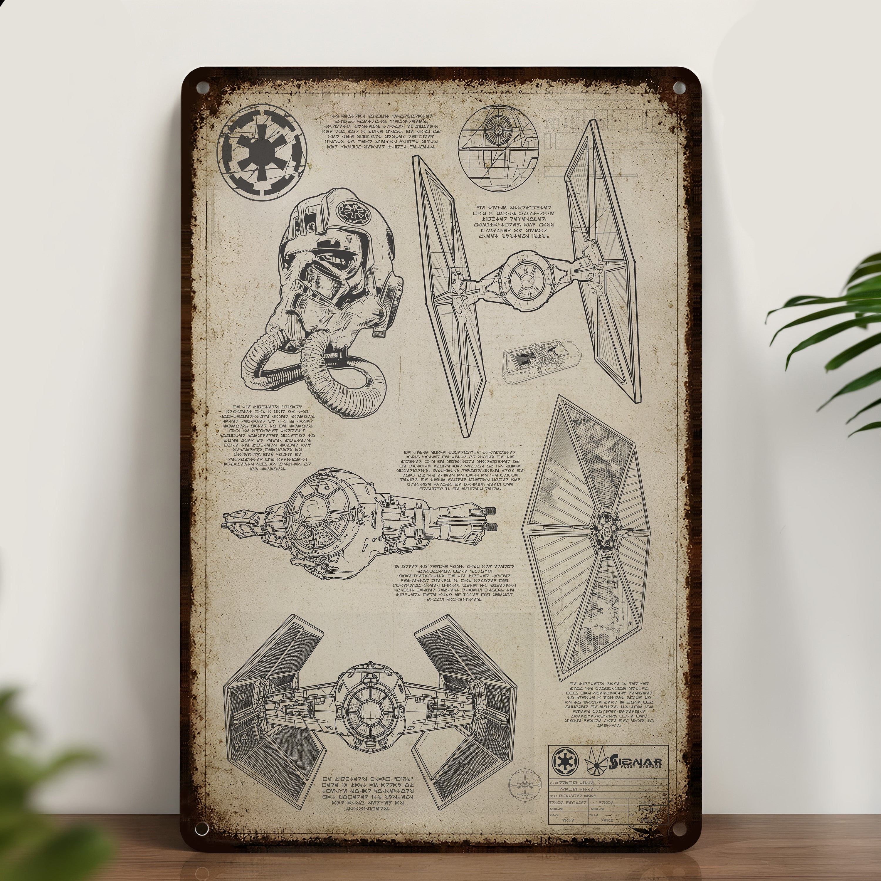 TIE Fighter Blueprint Vintage Metal Sign - Vintage Home Decor Gifts for Fans