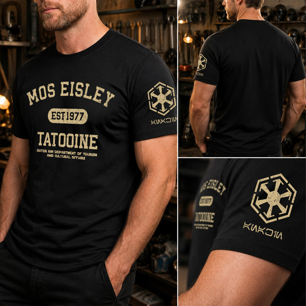 Outer Rim Tourism With Custom Name in Aurebesh/Mando'a Sleeve Printed Shirt - Personalized Shirt and Sleeve