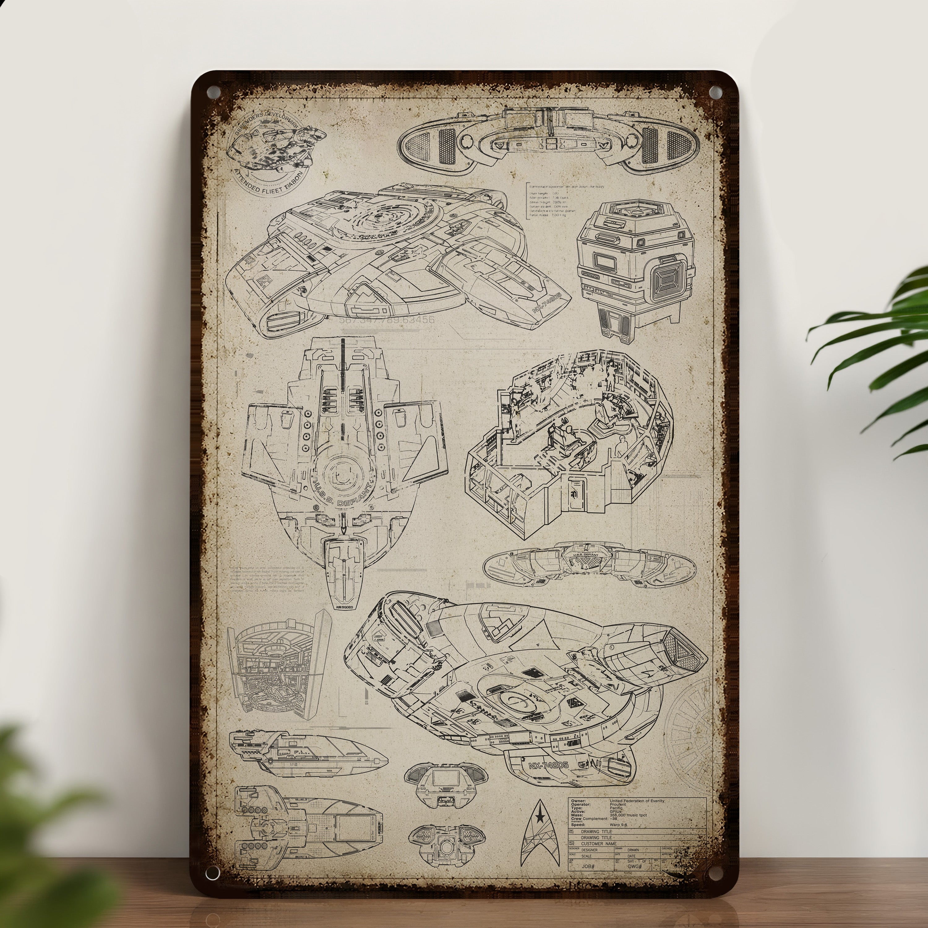 USS Defiant (NX 74205) Blueprint Vintage Metal Sign - Vintage Home Decor Gifts for Fans