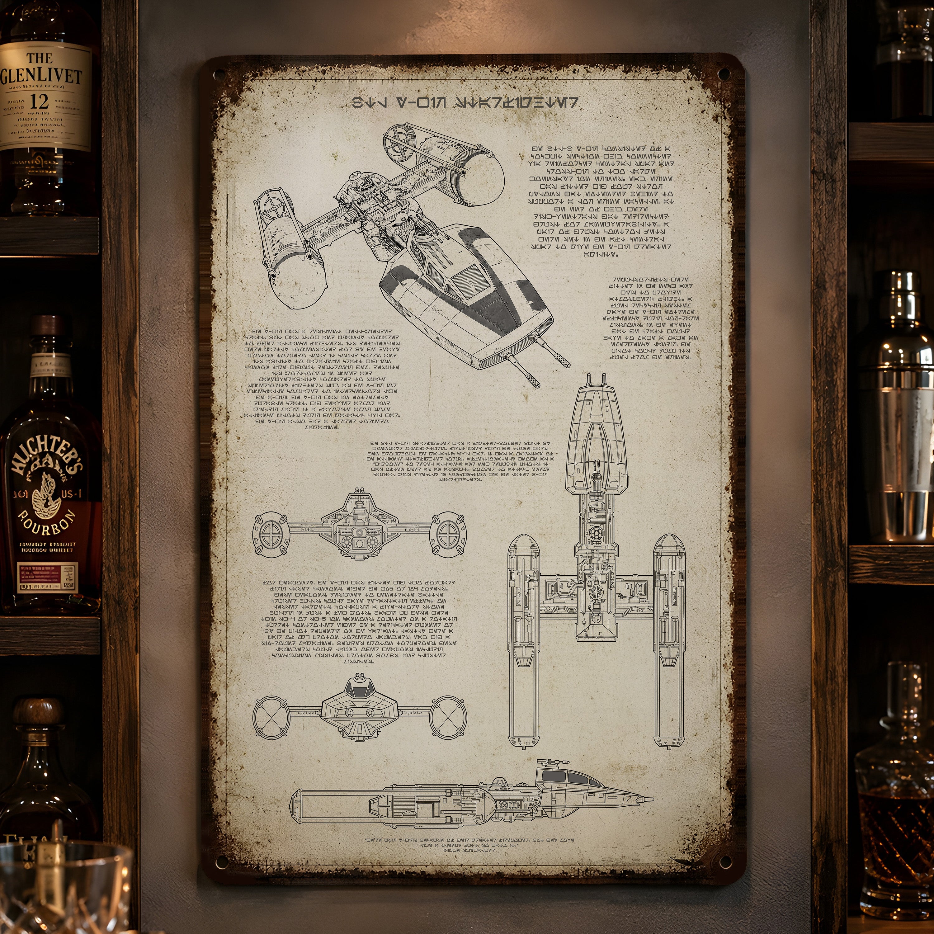 BTL Y-Wing Starfighter Blueprint Vintage Metal Sign - Vintage Home Decor Gifts for Fans