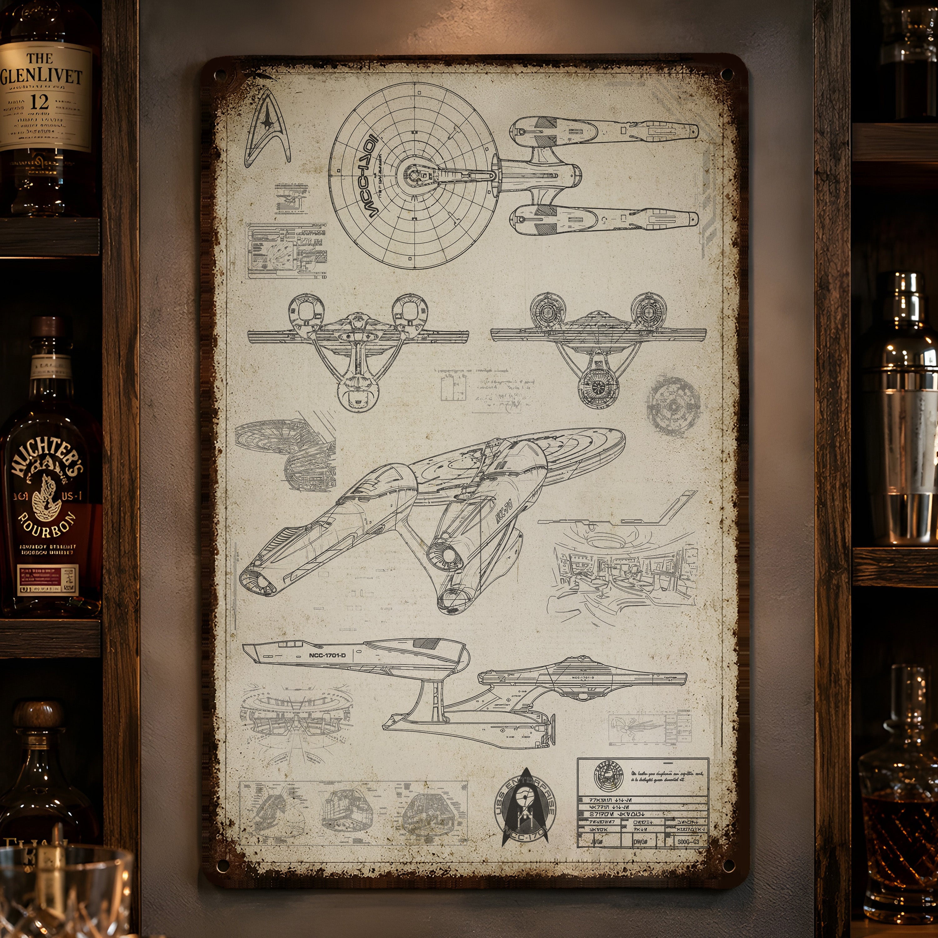 New Enterprise USS 1701 Blueprint Art Print Vintage Metal Sign - Sci-fi Vintage Home Decor Gifts for Fans