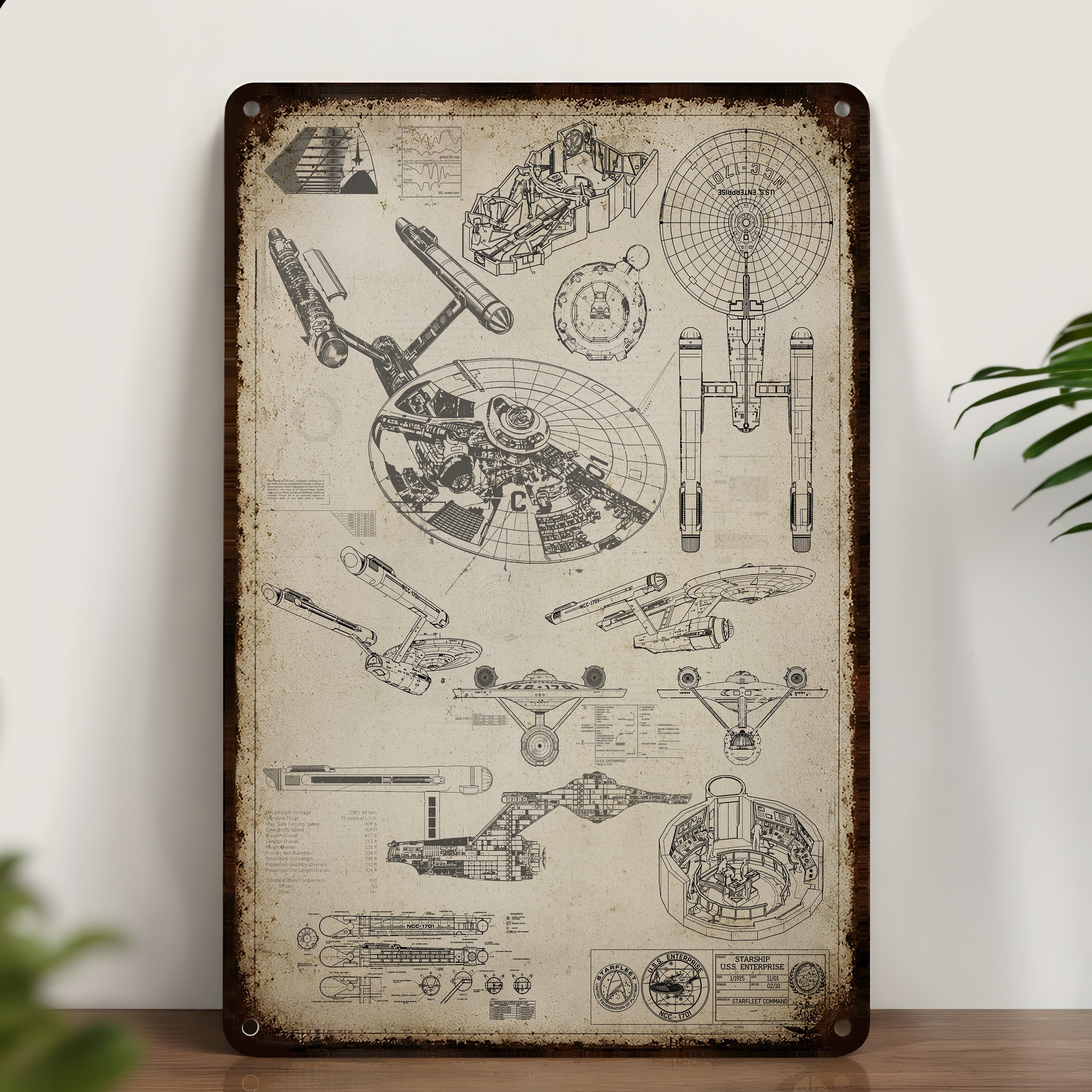 Enterprise USS 1701 Blueprint Vintage Metal Sign - Vintage Home Decor Gifts for Fans