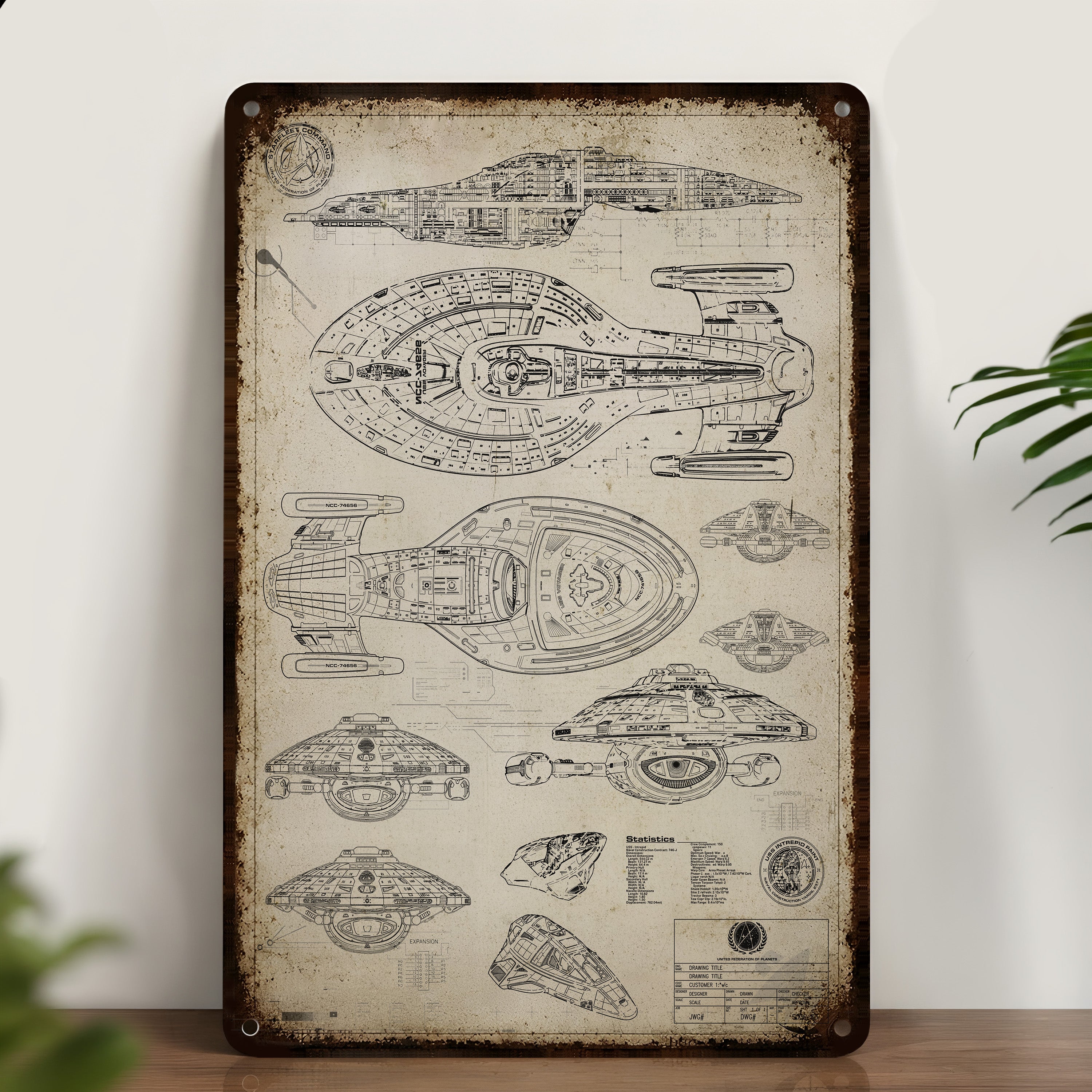 USS Voyager - NCC-74656 Blueprint Vintage Metal Sign - Vintage Home Decor Gifts for Fans