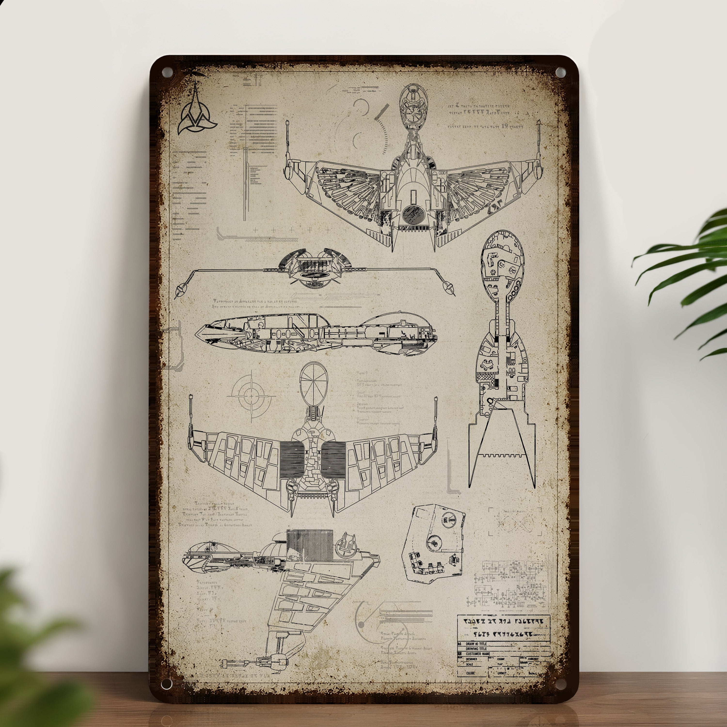 Klingon Bird Of Prey Blueprint Vintage Metal Sign - Sci-fi Vintage Home Decor Gifts for Fans