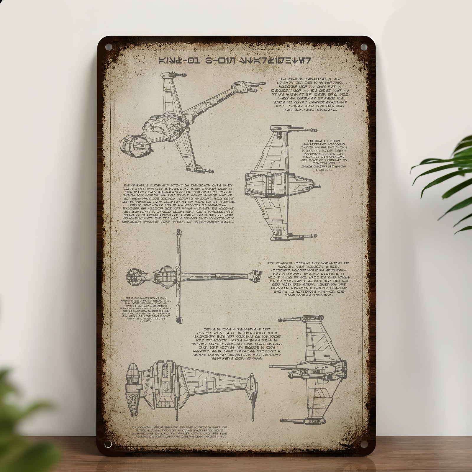 A/SF-01 B-wing Starfighter Blueprint Vintage Metal Sign - Vintage Home Decor Gifts for Fans