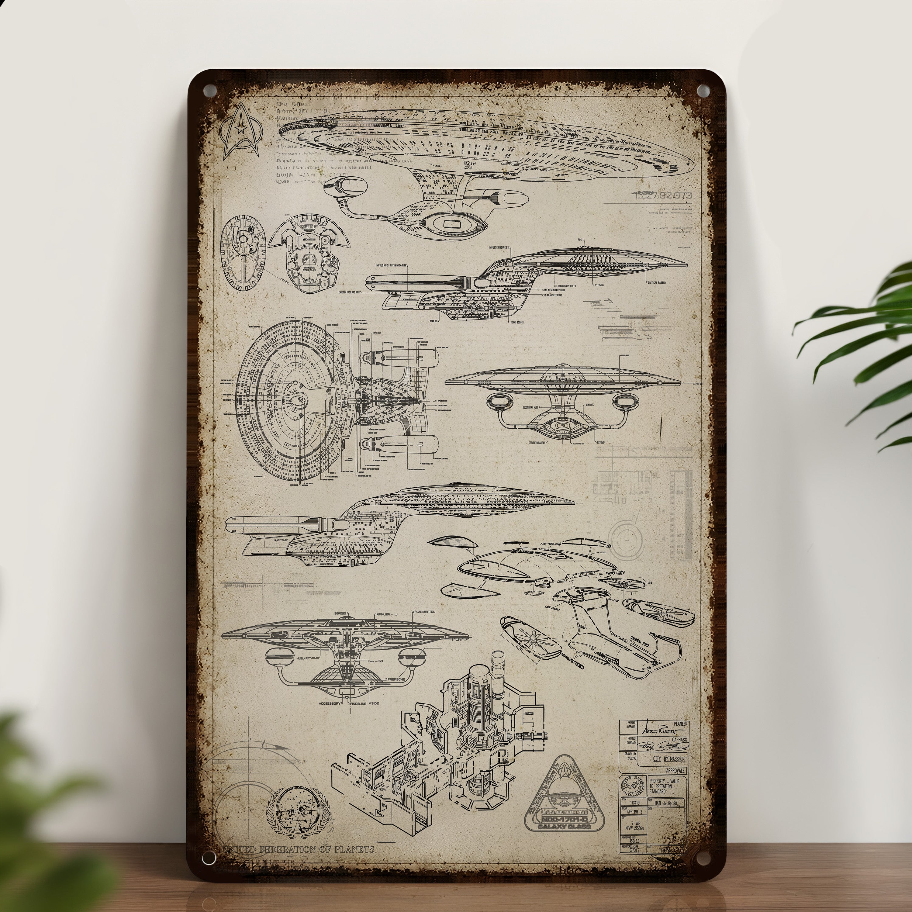 Enterprise USS 1701-D Blueprint Vintage Metal Sign - Vintage Home Decor Gifts for Fans