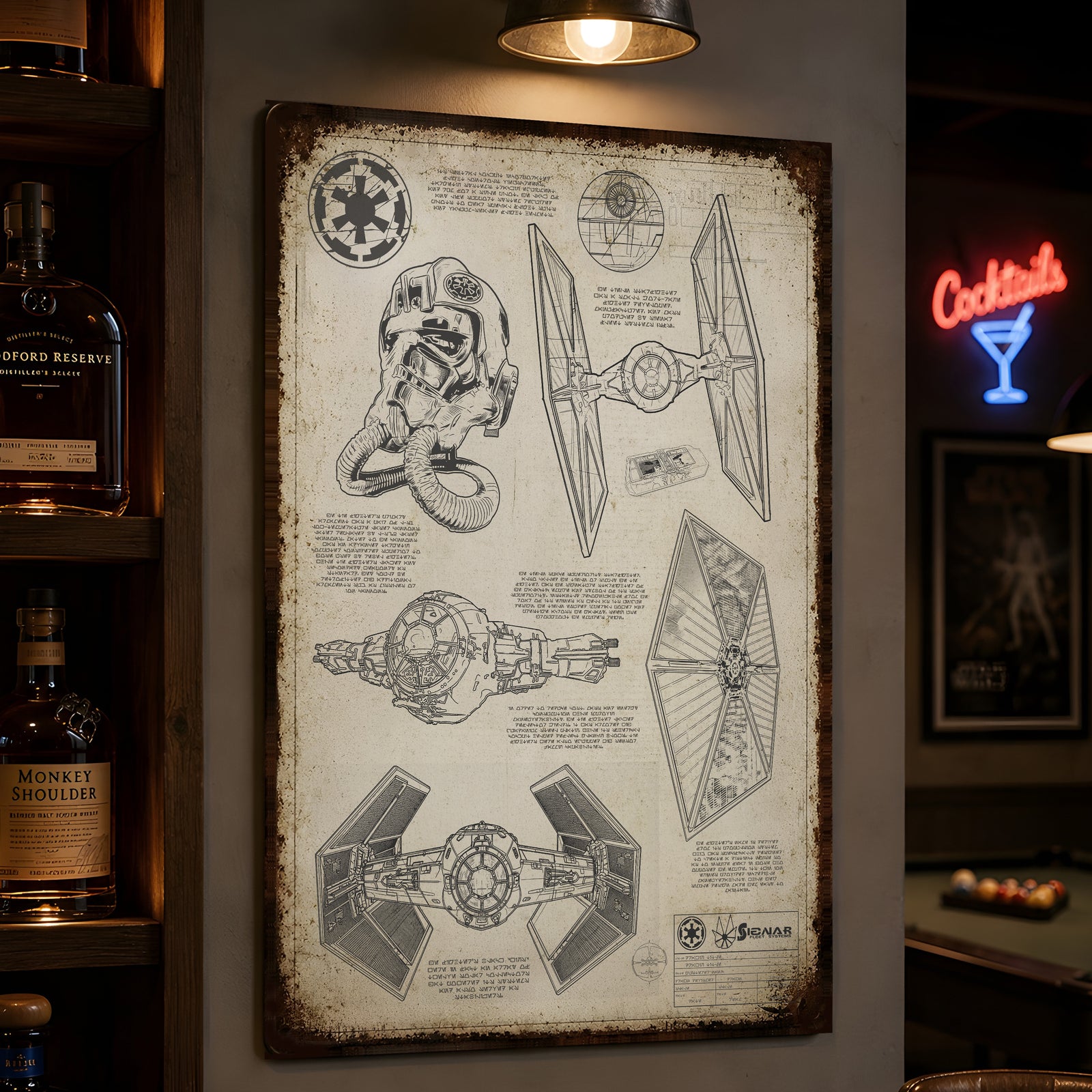 TIE Fighter Blueprint Vintage Metal Sign - Vintage Home Decor Gifts for Fans