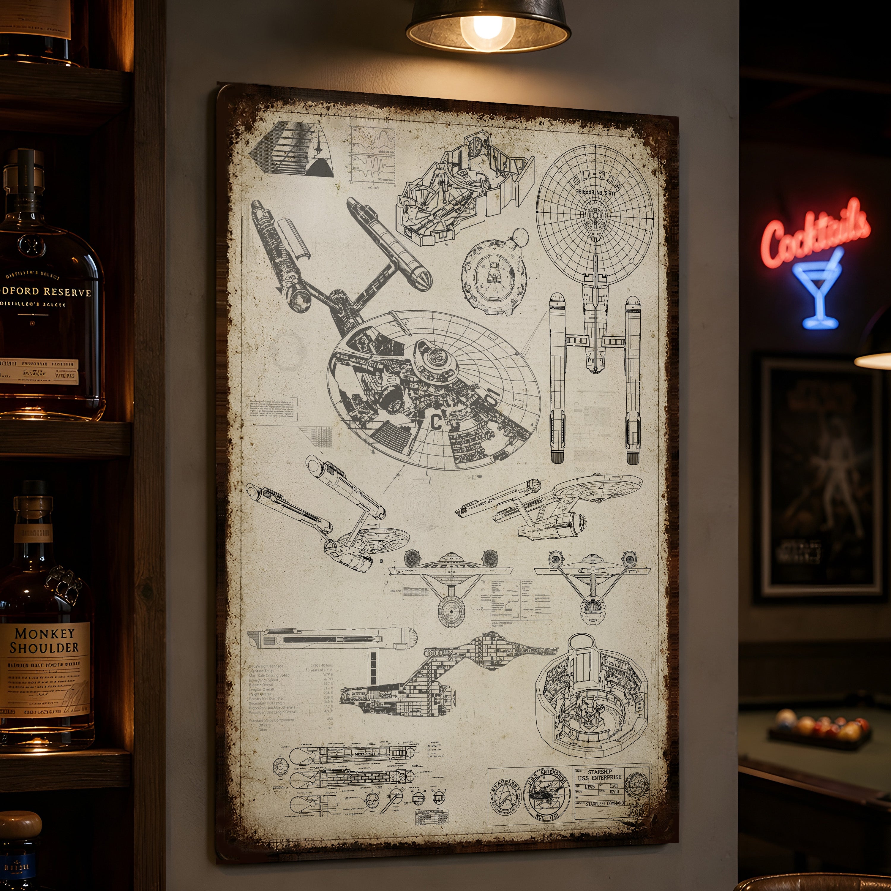 Enterprise USS 1701 Blueprint Vintage Metal Sign - Vintage Home Decor Gifts for Fans