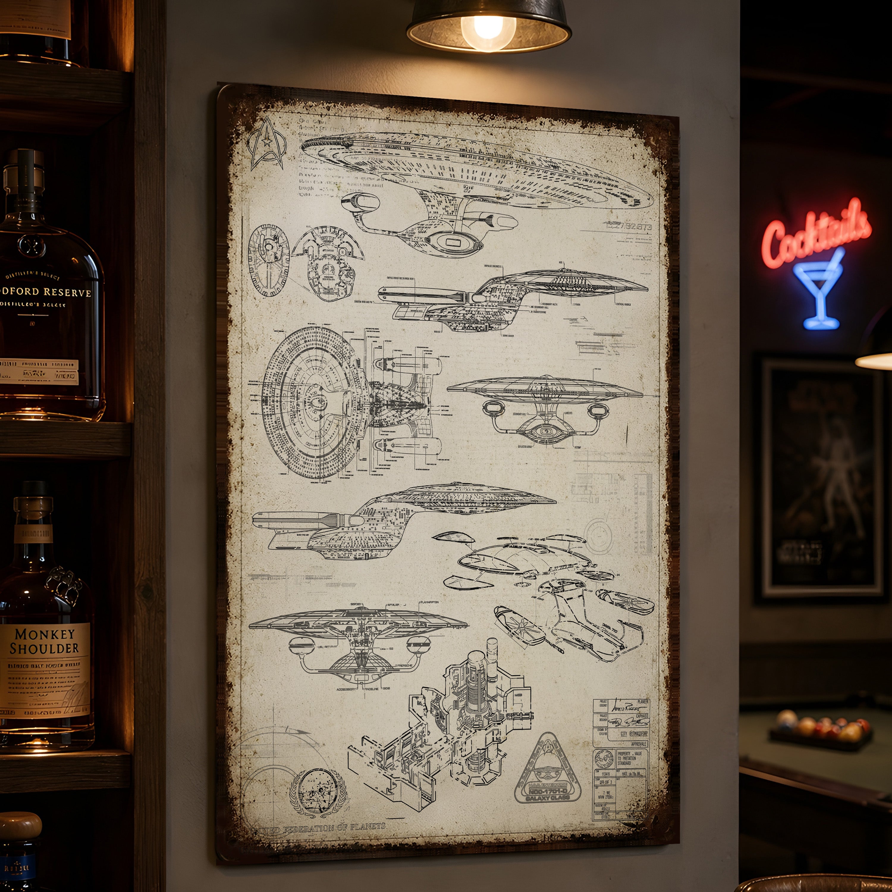 Enterprise USS 1701-D Blueprint Vintage Metal Sign - Vintage Home Decor Gifts for Fans