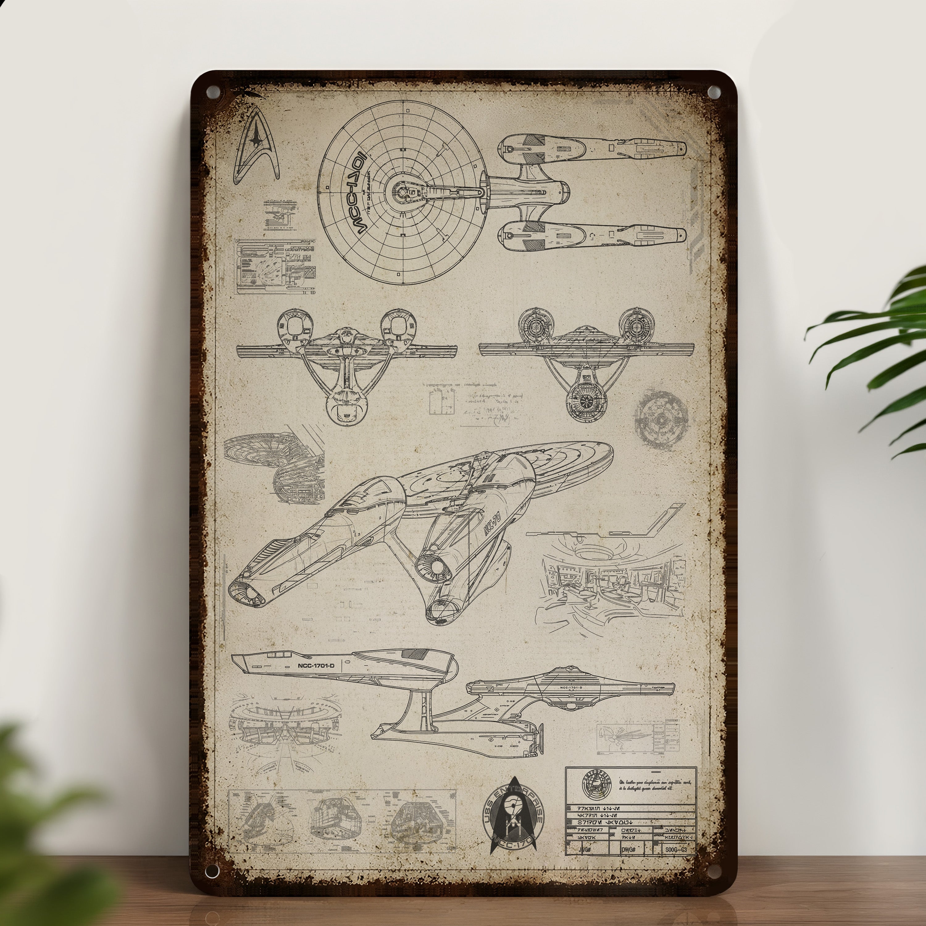 New Enterprise USS 1701 Blueprint Art Print Vintage Metal Sign - Sci-fi Vintage Home Decor Gifts for Fans