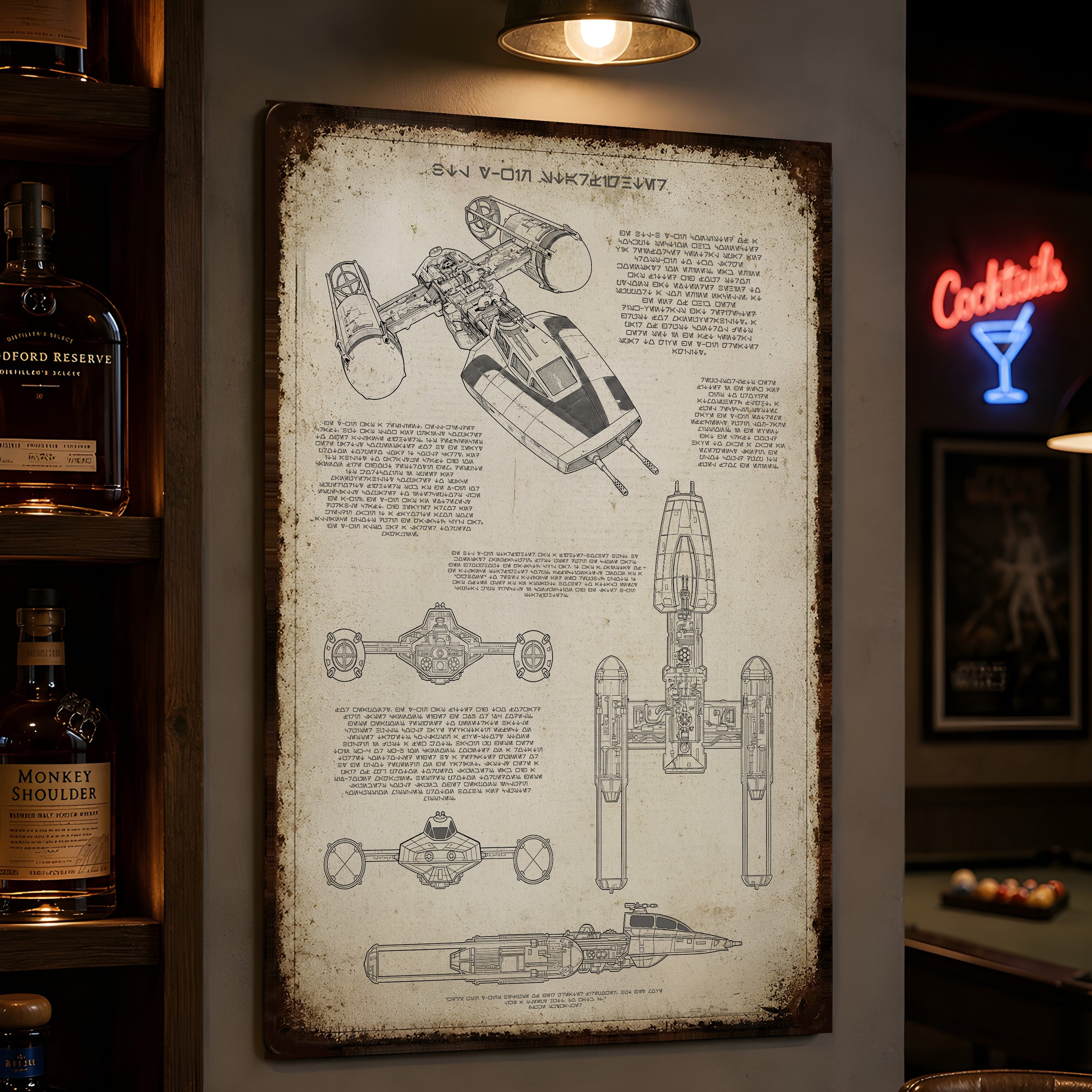 BTL Y-Wing Starfighter Blueprint Vintage Metal Sign - Vintage Home Decor Gifts for Fans