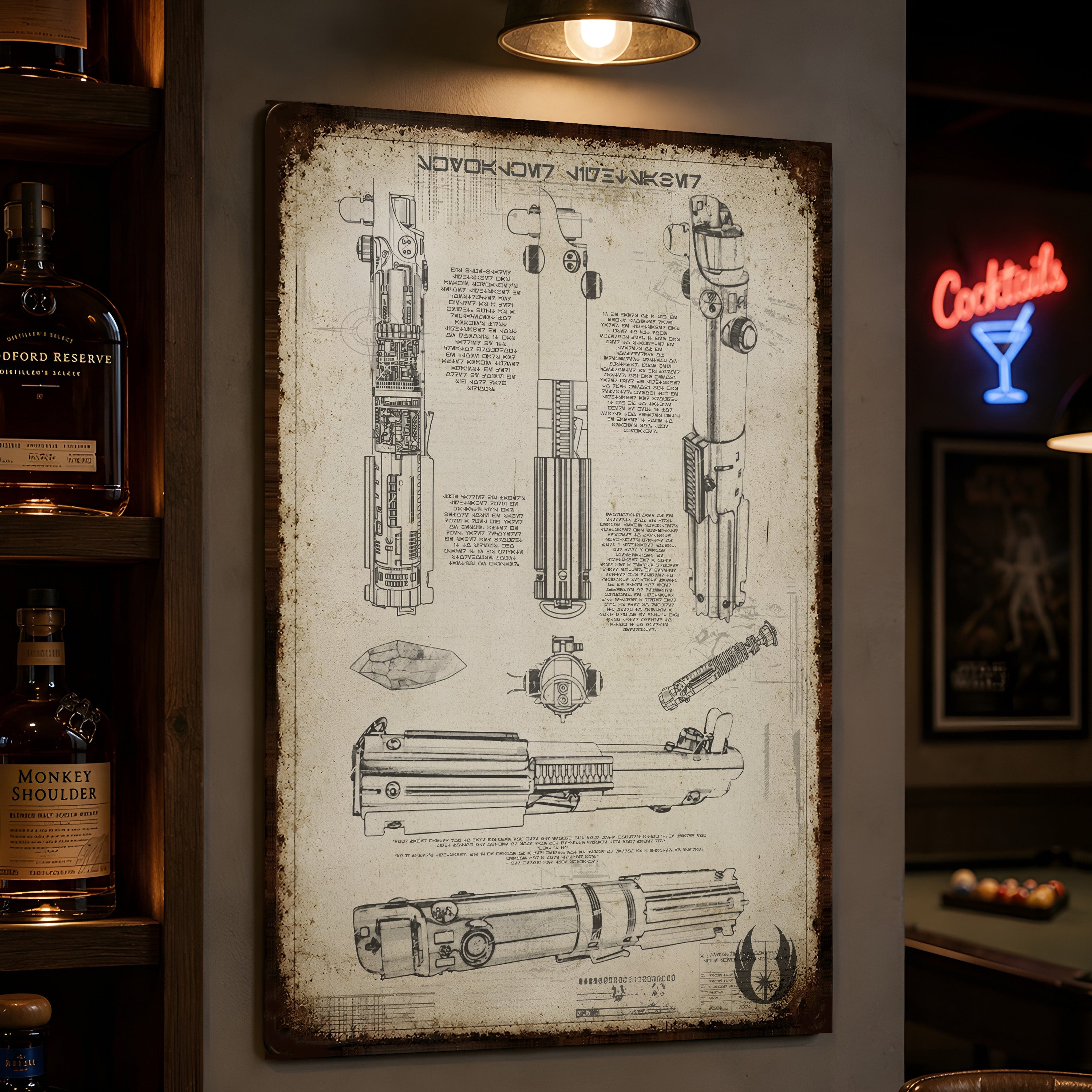 Skywalker Lightsaber Blueprint Vintage Metal Sign - Vintage Home Decor Gifts for Fans