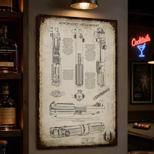 Skywalker Lightsaber Blueprint Vintage Metal Sign - Vintage Home Decor Gifts for Fans