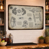 TIE Fighter Blueprint Vintage Metal Sign - Vintage Home Decor Gifts for Fans