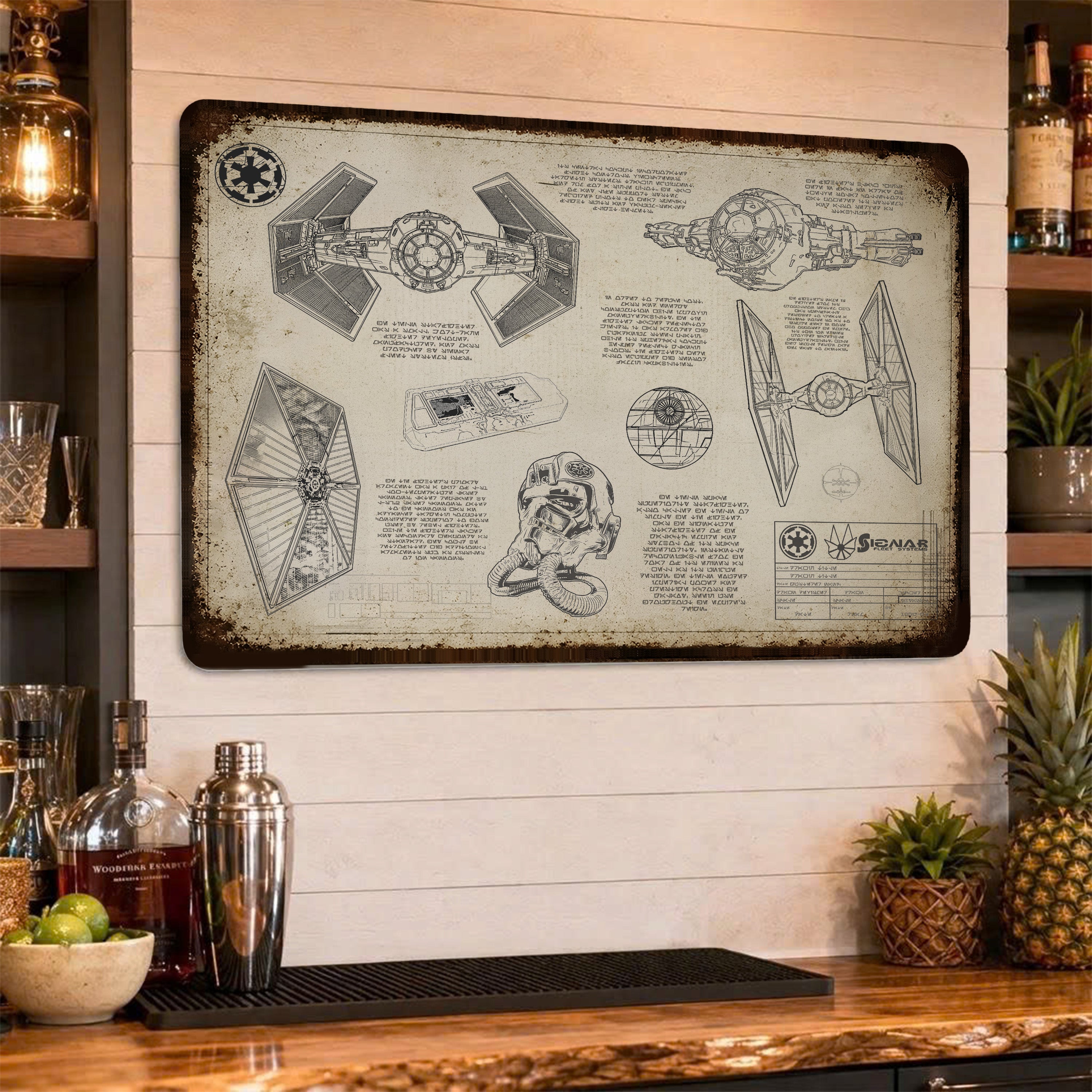 TIE Fighter Blueprint Vintage Metal Sign - Vintage Home Decor Gifts for Fans