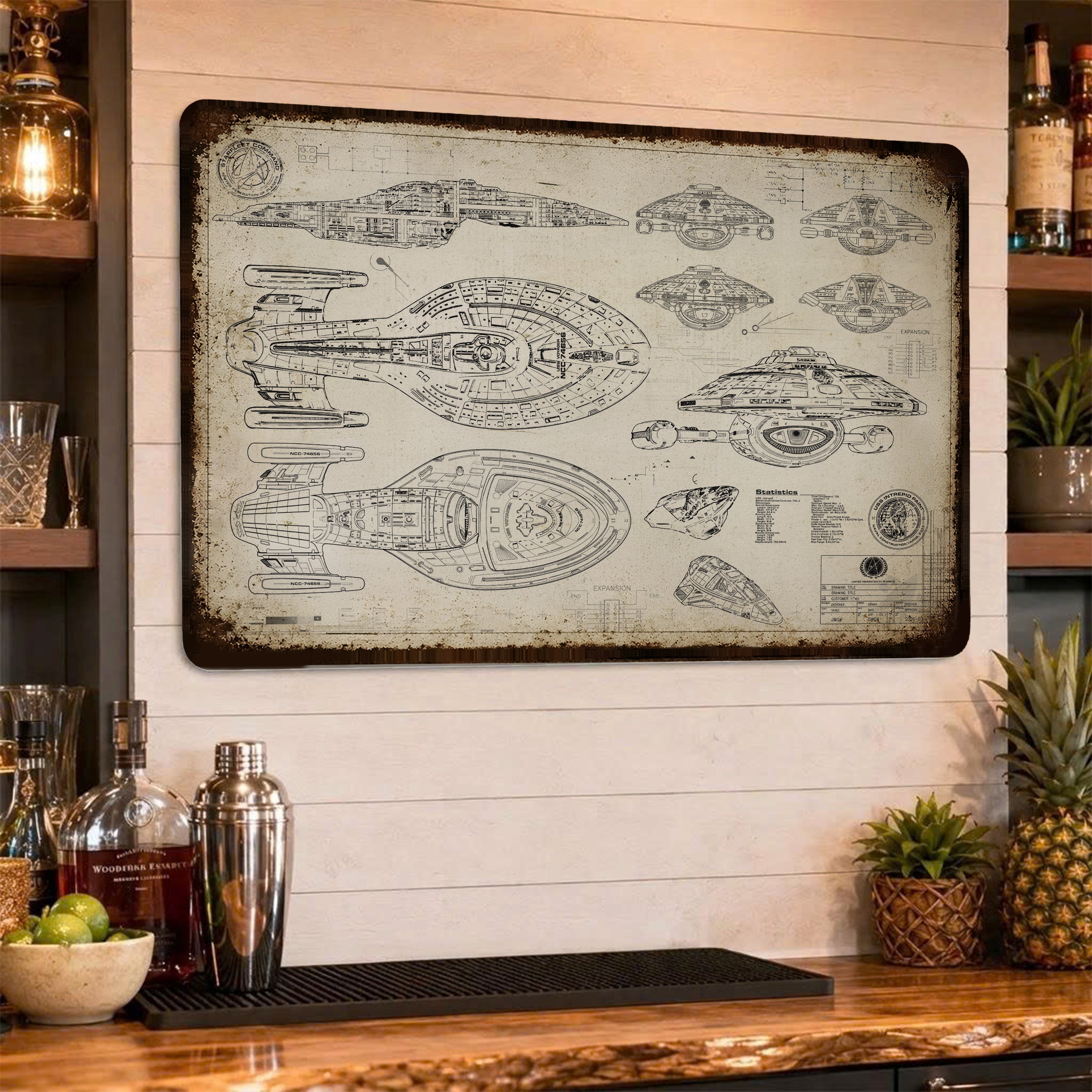 USS Voyager - NCC-74656 Blueprint Vintage Metal Sign - Vintage Home Decor Gifts for Fans