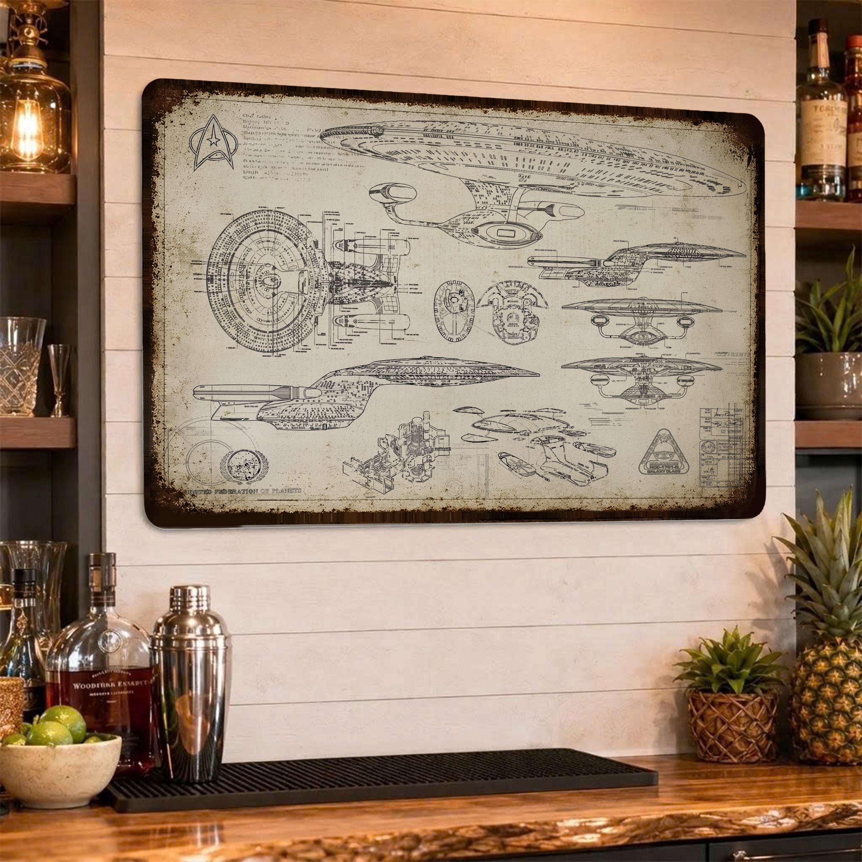 Enterprise USS 1701-D Blueprint Vintage Metal Sign - Vintage Home Decor Gifts for Fans