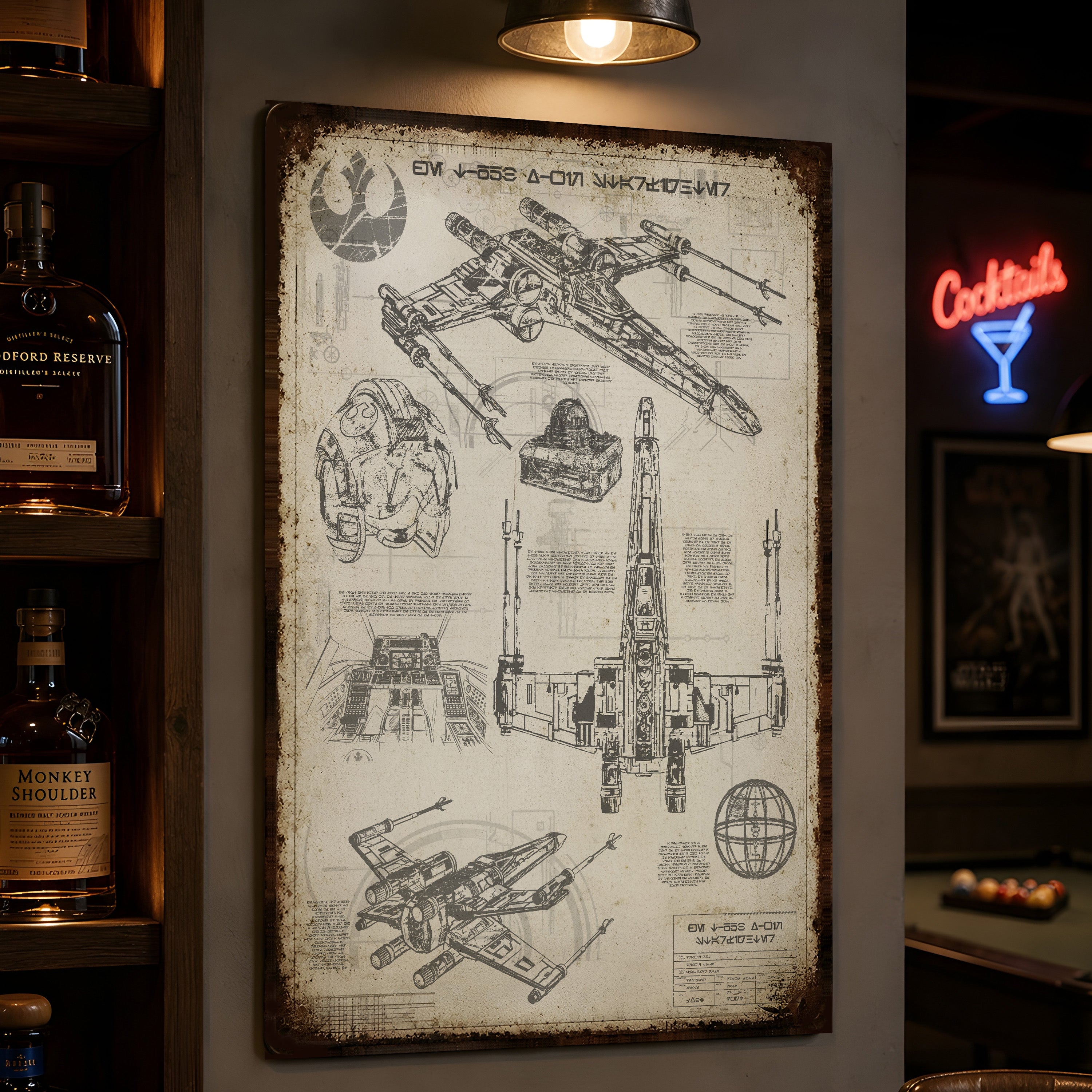 T-65B X-Wing Starfighter Blueprint Vintage Metal Sign - Vintage Home Decor Gifts for Fans