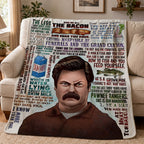 Ron Swanson Christmas Blanket - Sitcom Movie Sherpa Blanket Gift for Fans