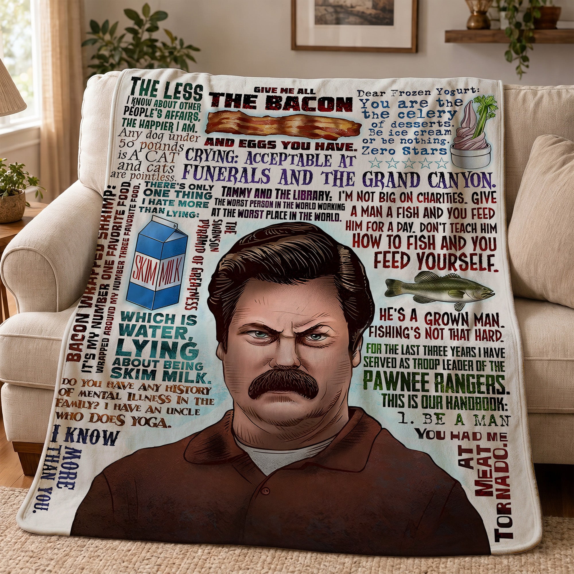 Ron Swanson Christmas Blanket - Sitcom Movie Sherpa Blanket Gift for Fans