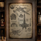 T-65B X-Wing Starfighter Blueprint Vintage Metal Sign - Vintage Home Decor Gifts for Fans