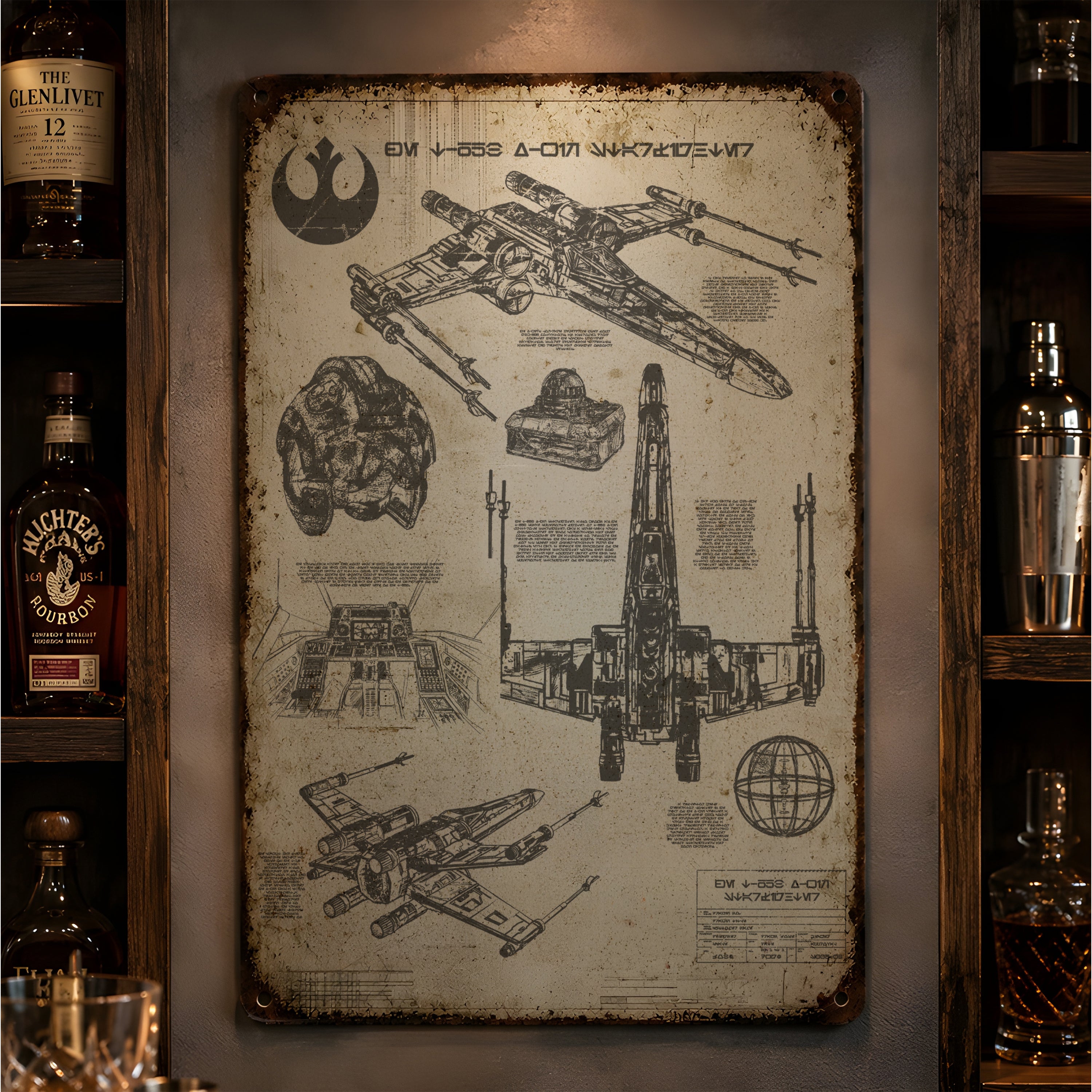 T-65B X-Wing Starfighter Blueprint Vintage Metal Sign - Vintage Home Decor Gifts for Fans