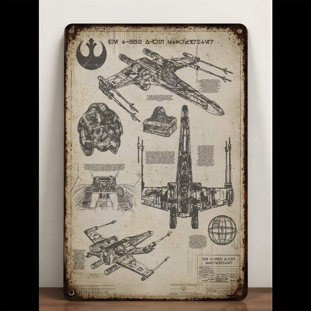 T-65B X-Wing Starfighter Blueprint Vintage Metal Sign - Vintage Home Decor Gifts for Fans