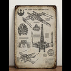 T-65B X-Wing Starfighter Blueprint Vintage Metal Sign - Vintage Home Decor Gifts for Fans