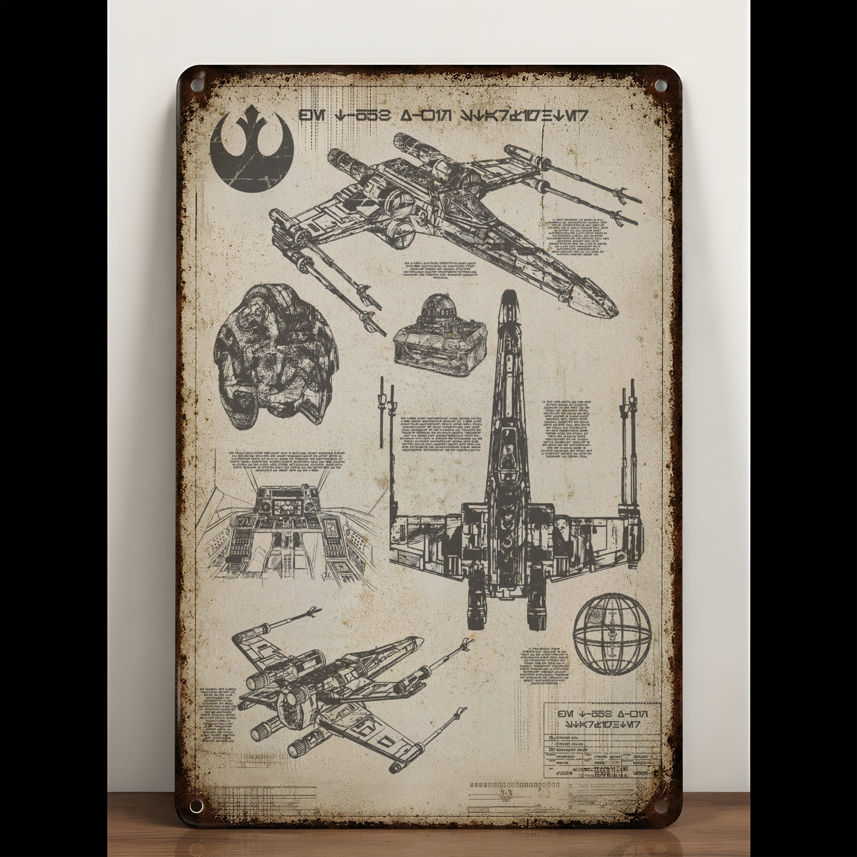 T-65B X-Wing Starfighter Blueprint Vintage Metal Sign - Vintage Home Decor Gifts for Fans
