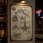 T-65B X-Wing Starfighter Blueprint Vintage Metal Sign - Vintage Home Decor Gifts for Fans