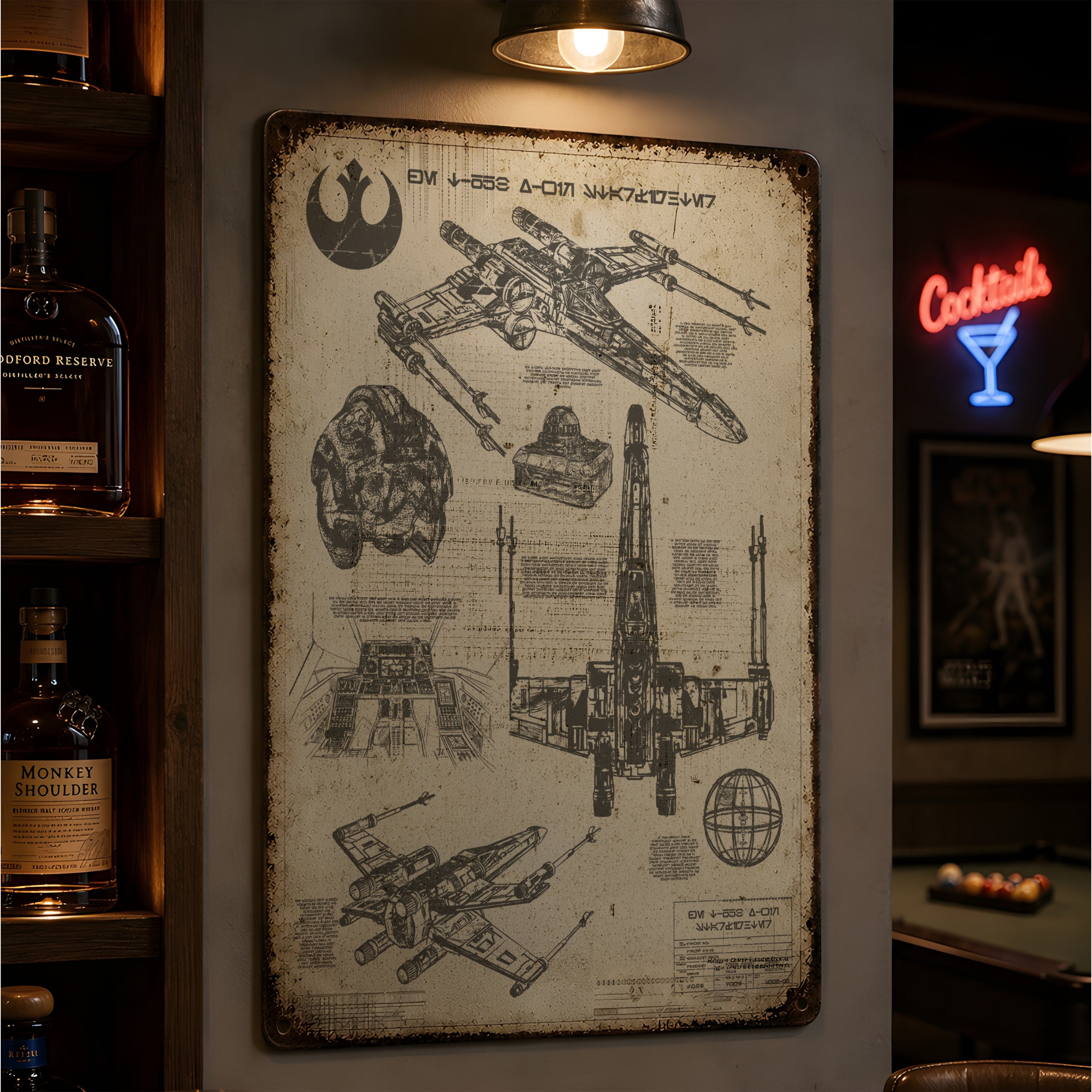 T-65B X-Wing Starfighter Blueprint Vintage Metal Sign - Vintage Home Decor Gifts for Fans