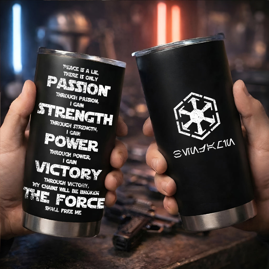 Custom Galactic Code and Name in Aurebesh/Mando'a 20Oz Tumbler - Personalized Sith Code/ Jedi Code/ Code of Honor Insulated Mug with Lid