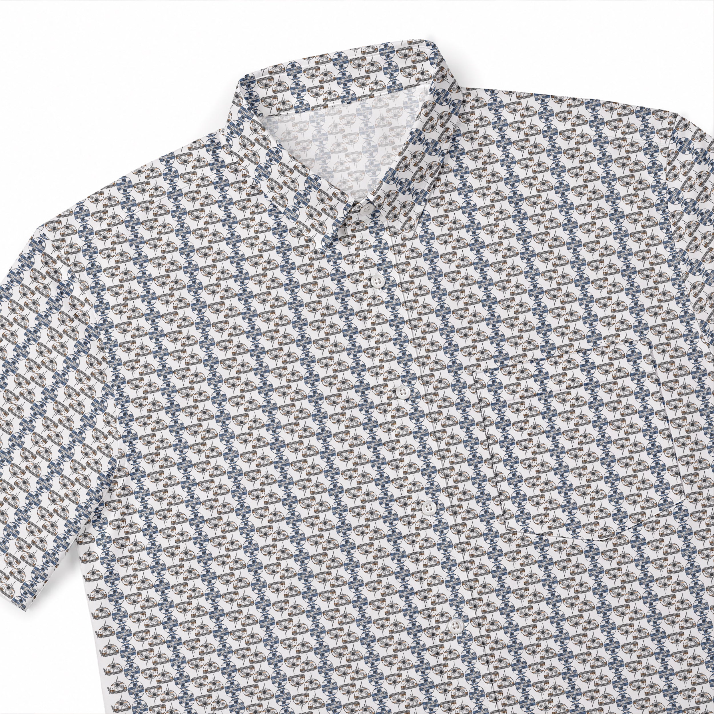 Star Wars R2-D2 BB-8 Head Pattern Hawaiian Shirt with Pocket - Star Wars Button Down Shirt